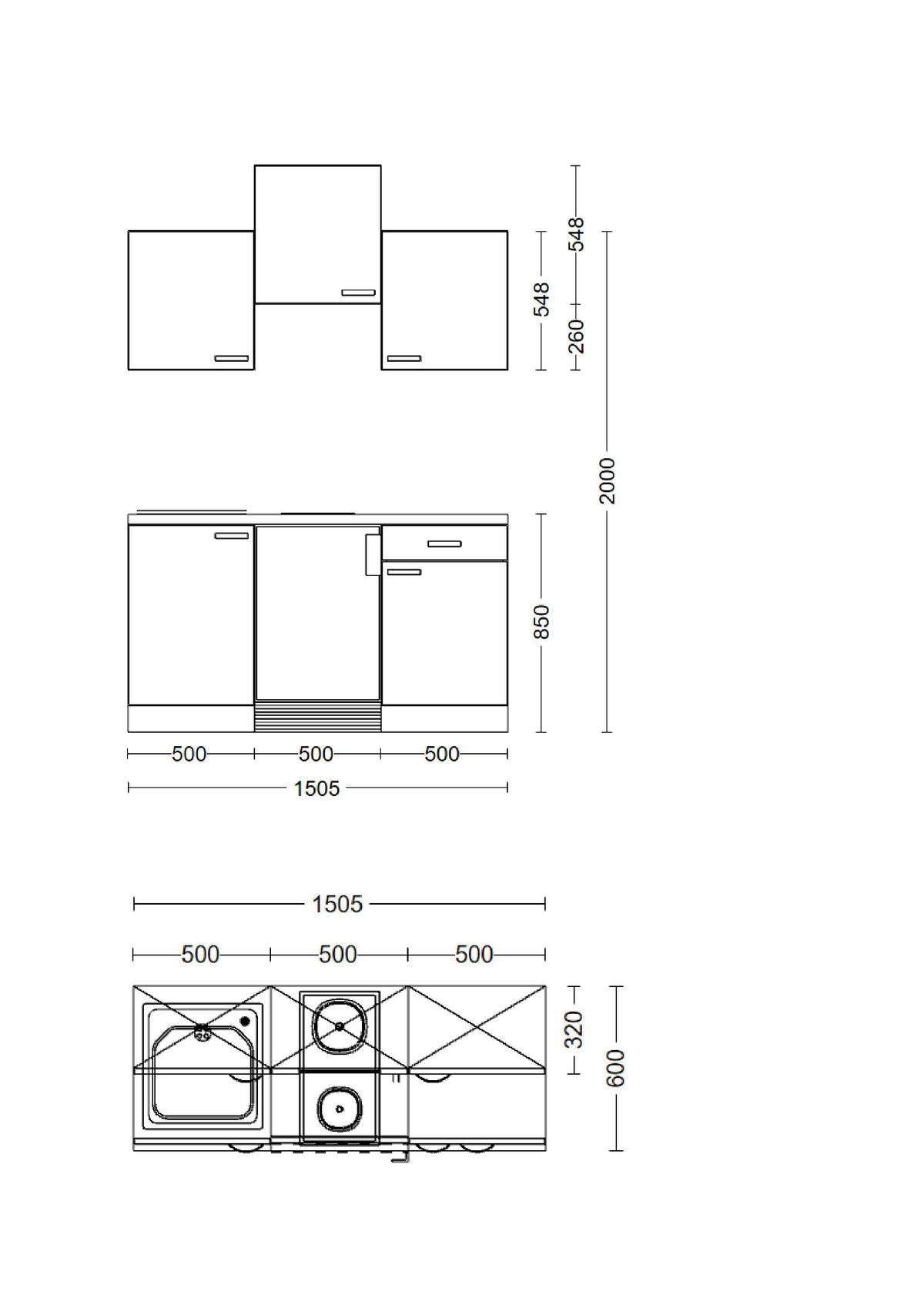 Küchenblock Cara grün matt B/H/T: ca. 151x226x60 cm Cara - schwarz/grün (151,00/226,00/60,00cm) - Flex-Well