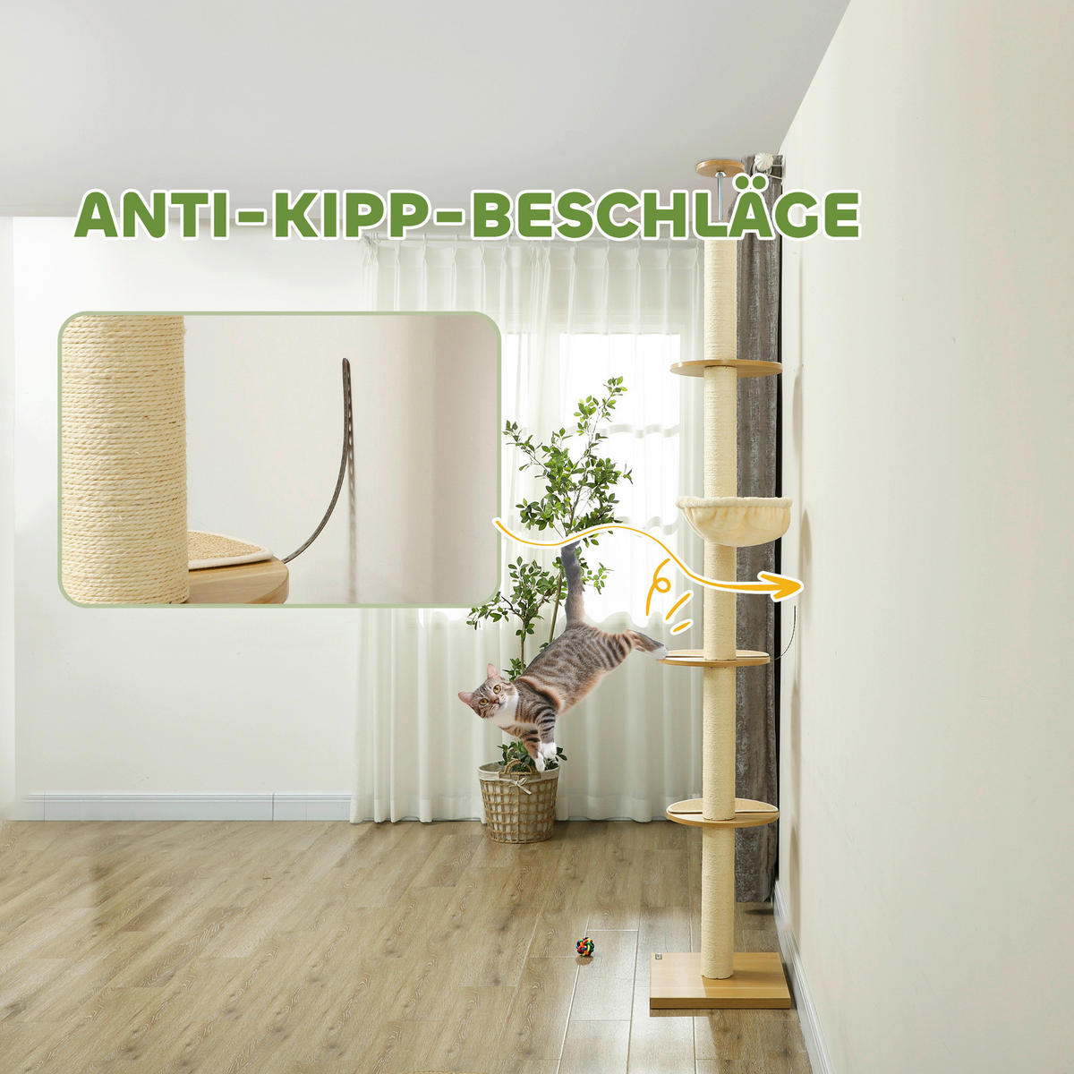 PawHut Kratzbaum Eiche Polyester B/H/L: ca. 40x250x40 cm Kratzbaum - Eiche/cremeweiß (40,00/40,00/250,00cm) - PawHut