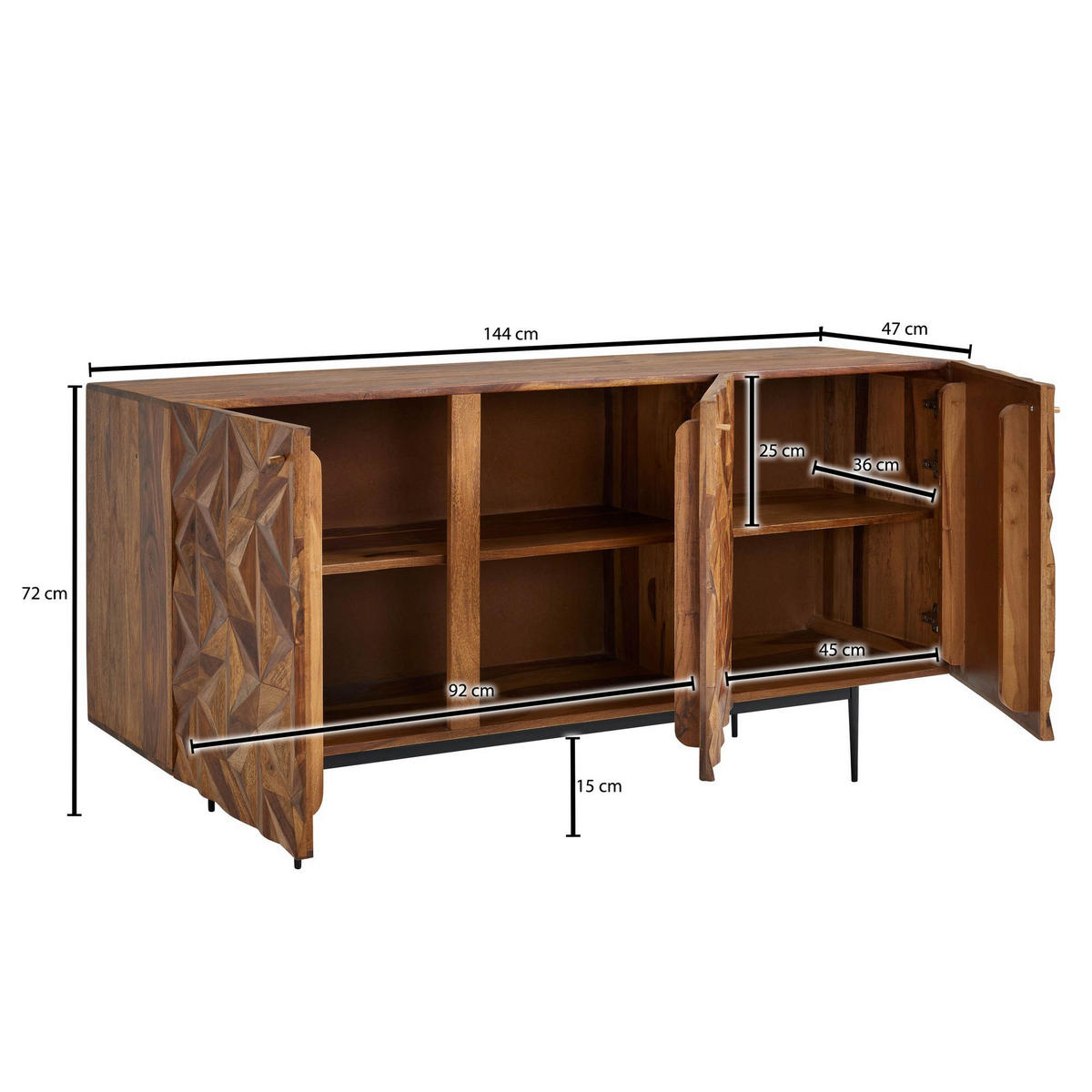 Sideboard rosenholz Nachbildung B/H/T: ca. 144x72x47 cm Sideboard - rosenholz (144,00/72,00/47,00cm) - Wohnling