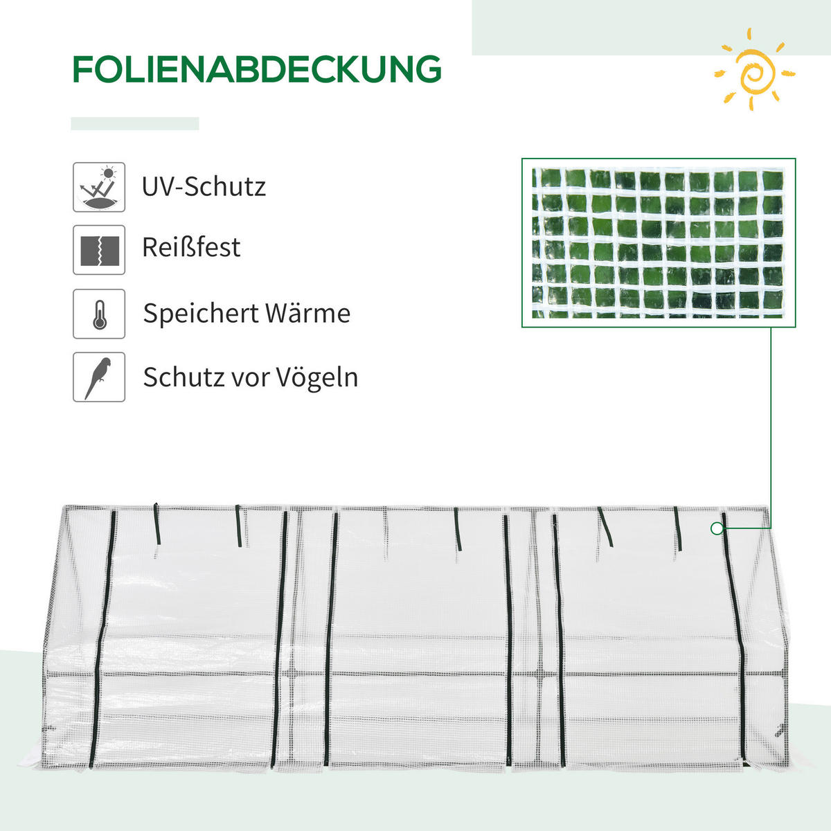 Outsunny Folientunnel mit 3 Türen B/H/L: ca. 90x90x270 cm Folientunnel_mit_3Türen - weiß (270,00/90,00/90,00cm) - Outsunny