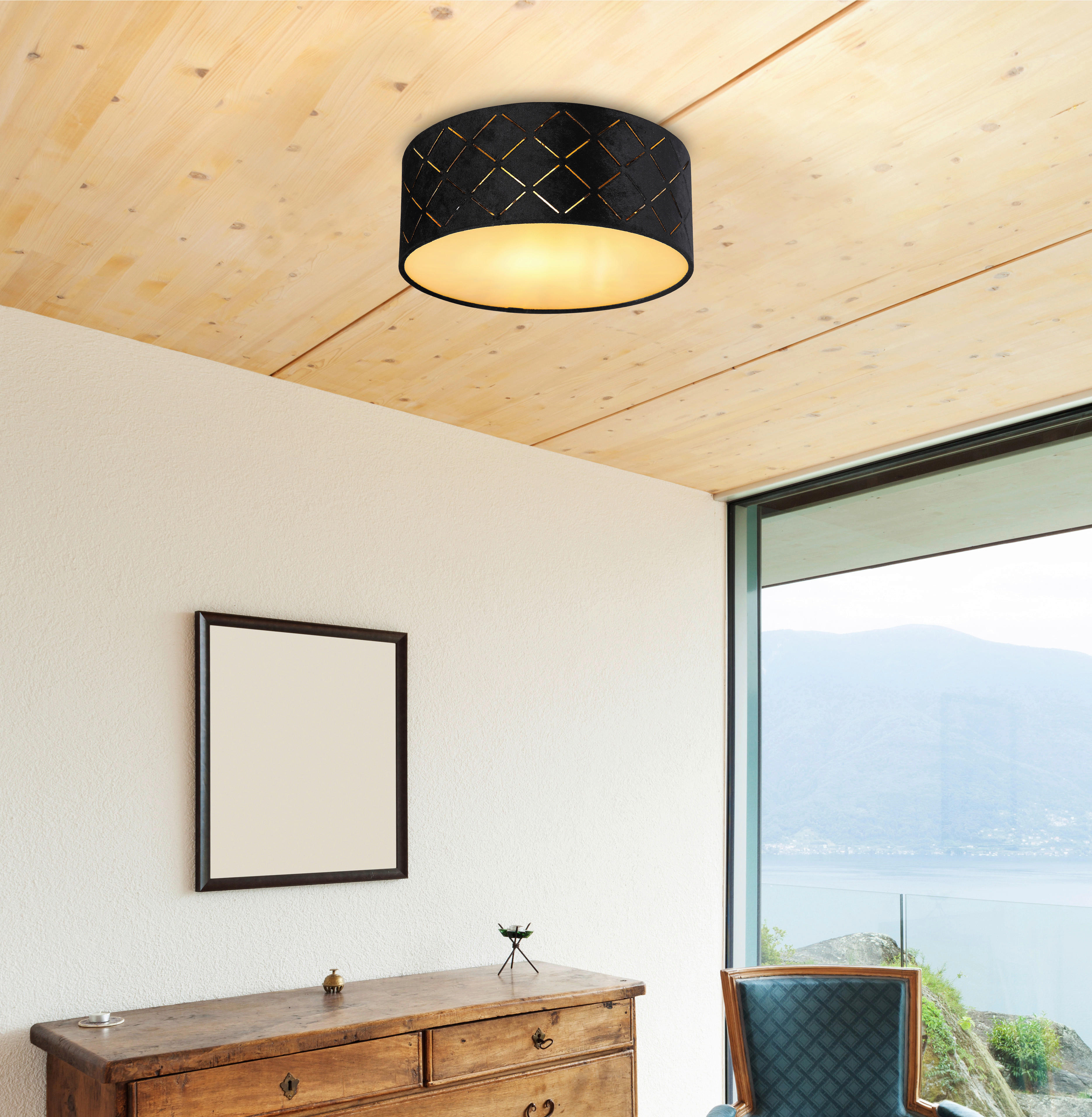 Thumbnail - GLOBO Deckenleuchte schwarz Opal Kunststoff Metall H/D: ca. 10x26 cm E27 1 Brennstellen