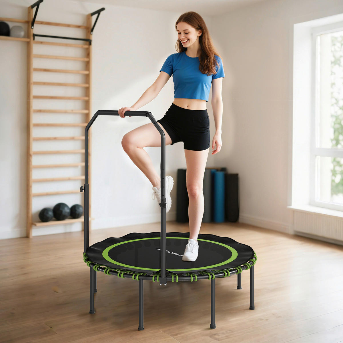 SPORTNOW Fitness Trampolin grün B/H/L: ca. 114x129x114 cm Fitness_Trampolin - schwarz/grün (114,00/114,00/129,00cm) - SPORTNOW