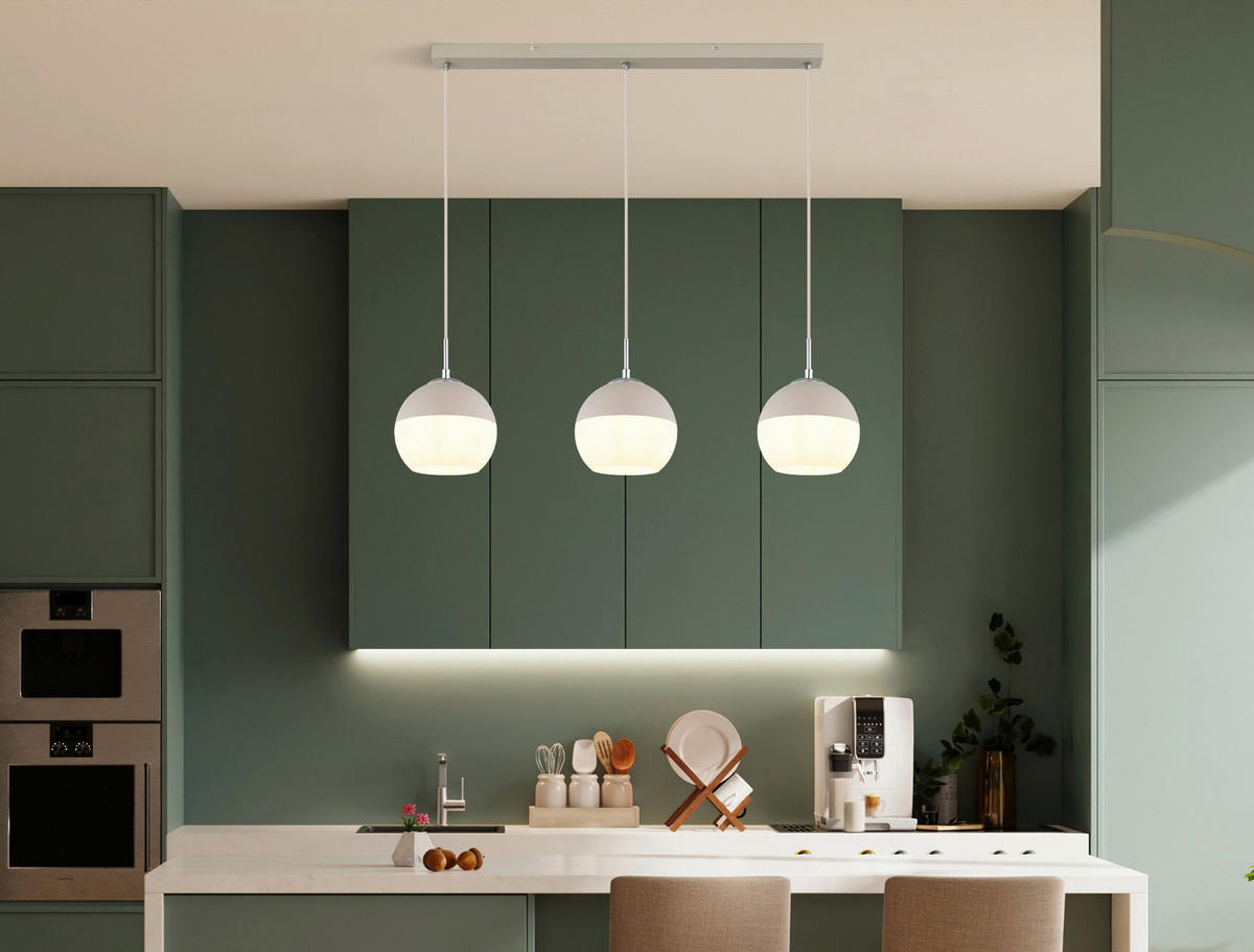 GLOBO Pendelleuchte weiß Opal sand Glas Textil Metall B/H/L: ca. 20x120x90 cm E27 3 Brennstellen RAGUSA - sand/weiß (90,00/20,00/120,00cm) - GLOBO