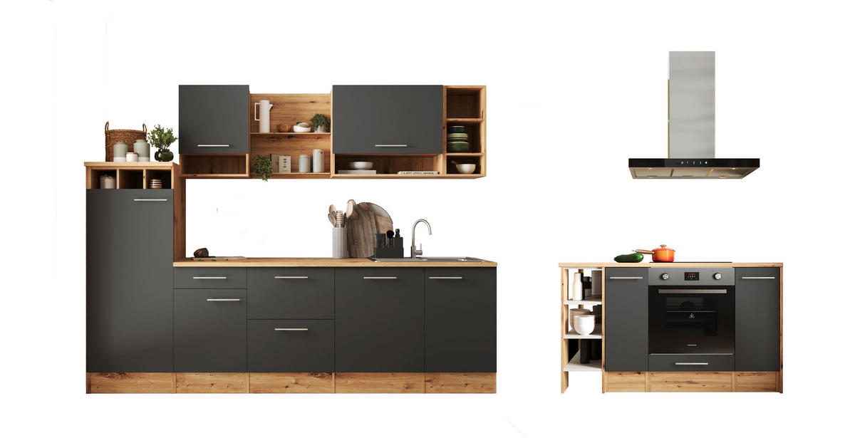 Respekta Küchenblock Hilde grau matt B/H/T: ca. 280x205x60 cm Hilde - Eiche/grau (280,00/205,00/60,00cm) - Respekta
