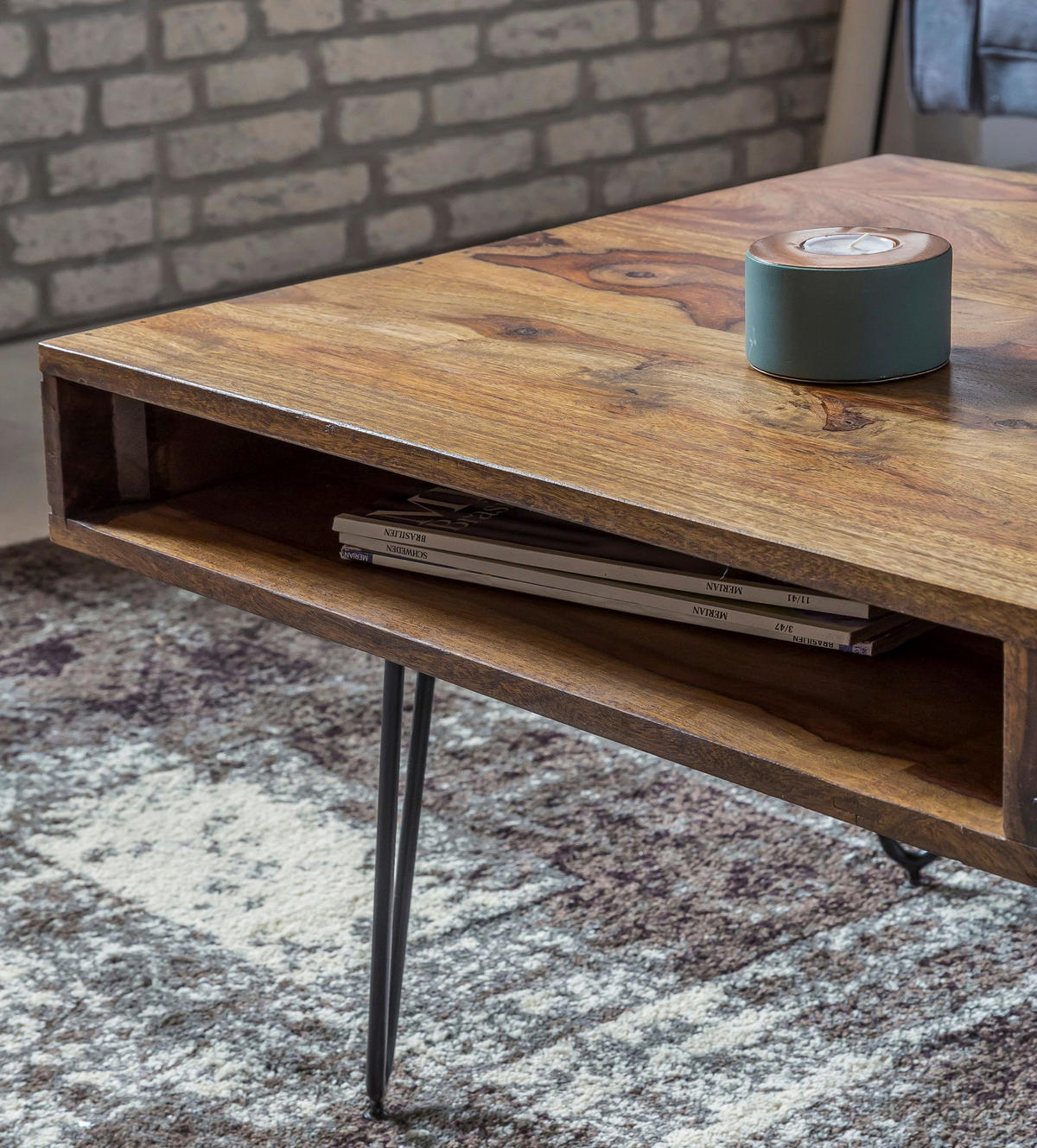 Wohnling Couchtisch natur schwarz Echtholz Metall B/H/T: ca. 110x40x60 cm Couchtisch - natur/schwarz (110,00/40,00/60,00cm) - Wohnling