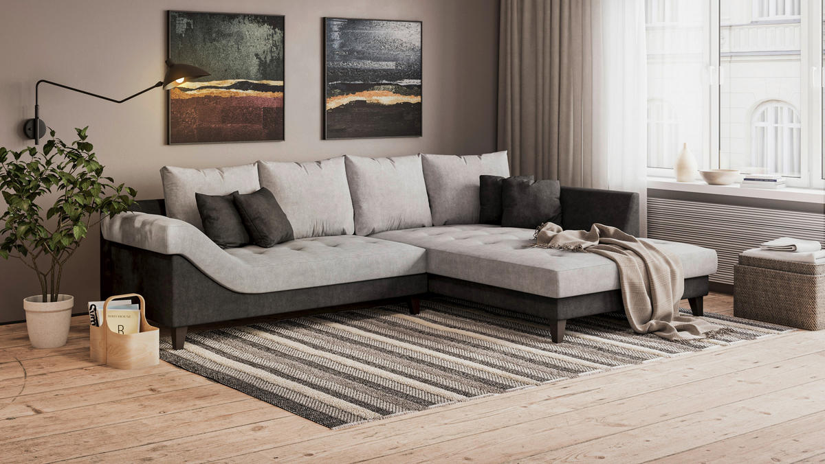 Polsterecke Ginger grau schwarz B/H/T: ca. 306x92x202 cm Ginger - schwarz/grau (306,00/92,00/202,00cm)