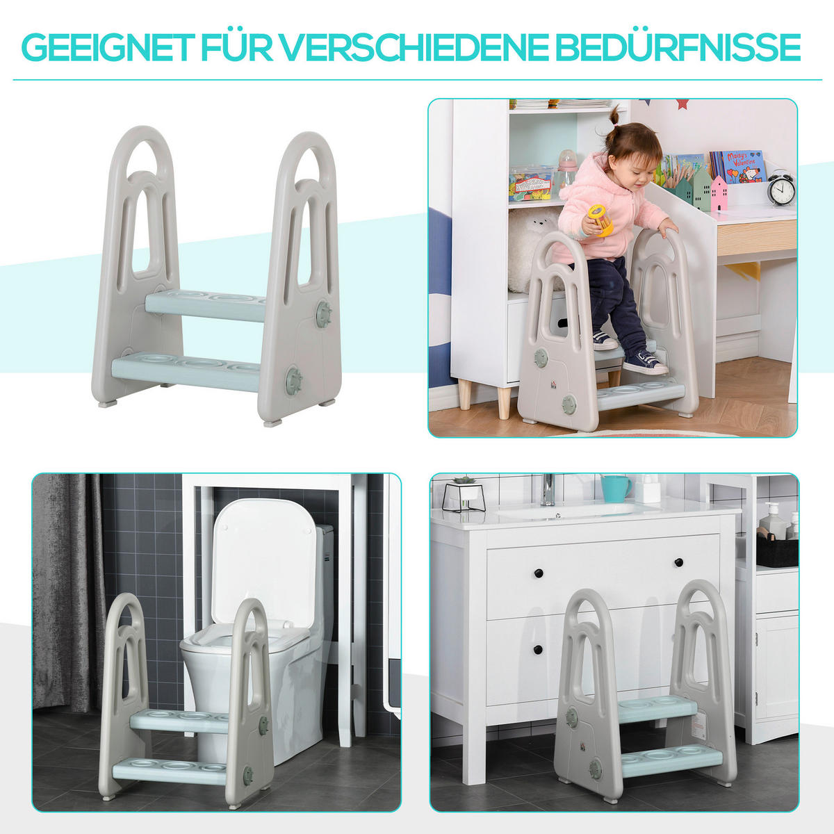 HOMCOM Hocker Polyethylen B/H/L: ca. 38,5x43,5x61 cm Trittschemel - blau (61,00/38,50/43,50cm) - HOMCOM