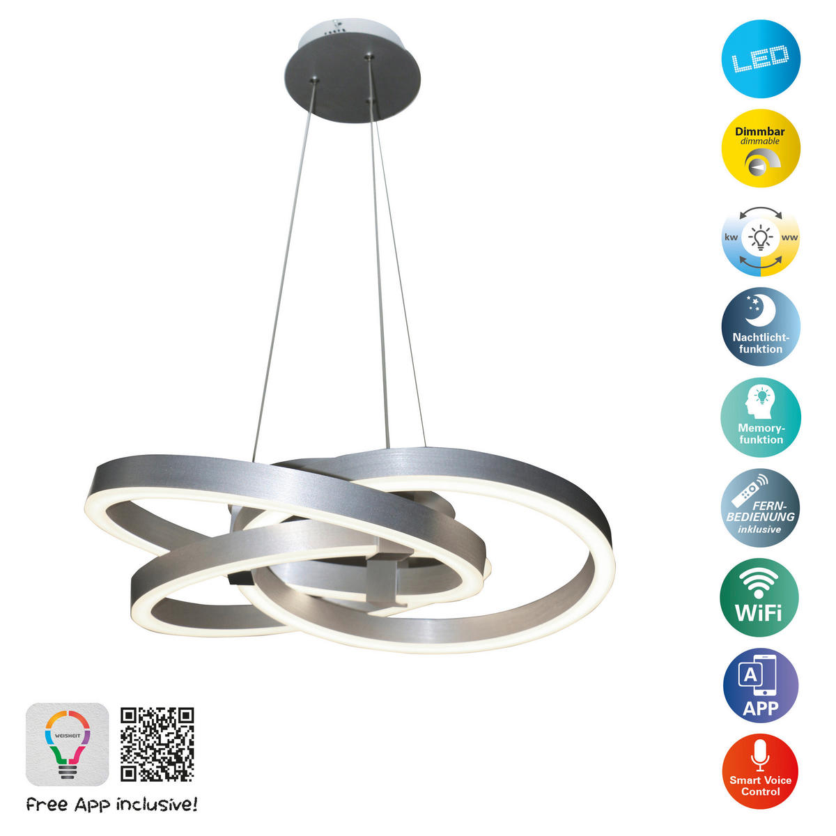 Näve Leuchten Pendelleuchte 6107960 Alu Kunststoff Metall B/H/T: ca. 58x120x58 cm null 3 Brennstellen Divora - Alu (58,00/120,00/58,00cm) - Näve Leuchten