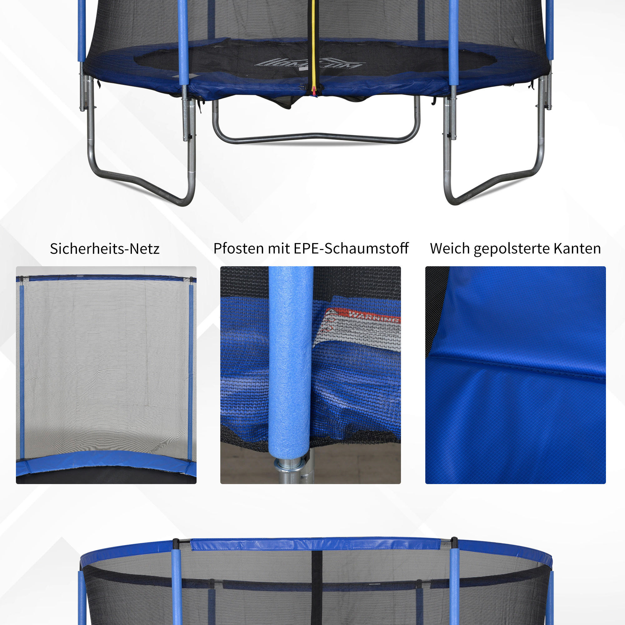 HOMCOM Trampolin blau B/H/L: ca. 244x244x240 cm Gartentrampolin - blau/schwarz (240,00/244,00/244,00cm) - HOMCOM