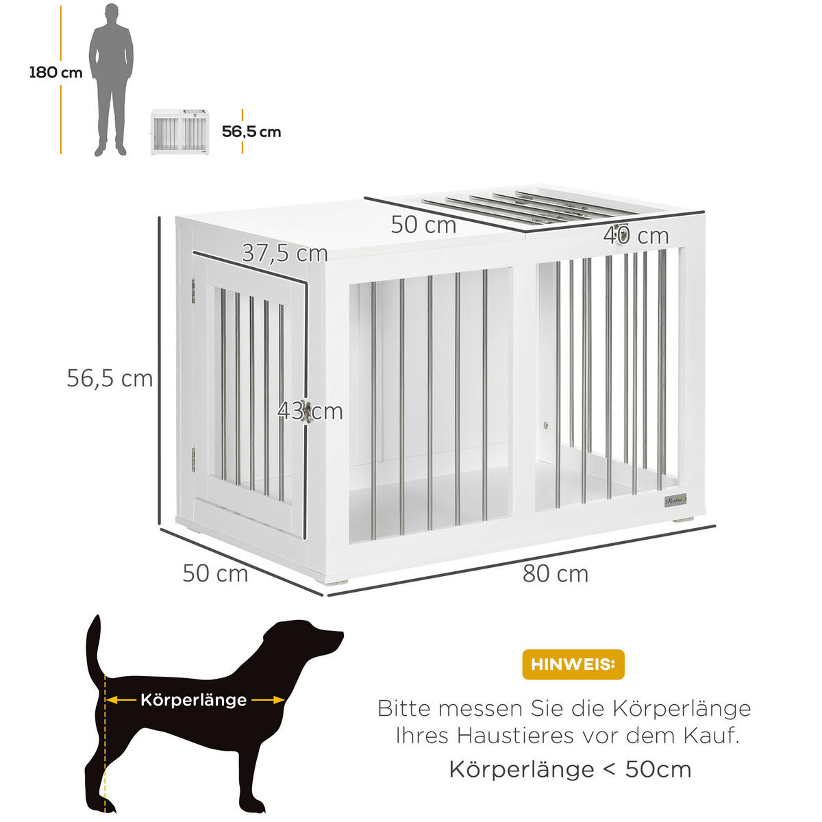 PawHut Hunde-Zubehör weiß Edelstahl B/H/L: ca. 50x80x56,5 cm Hundekäfig - weiß (56,50/50,00/80,00cm) - PawHut