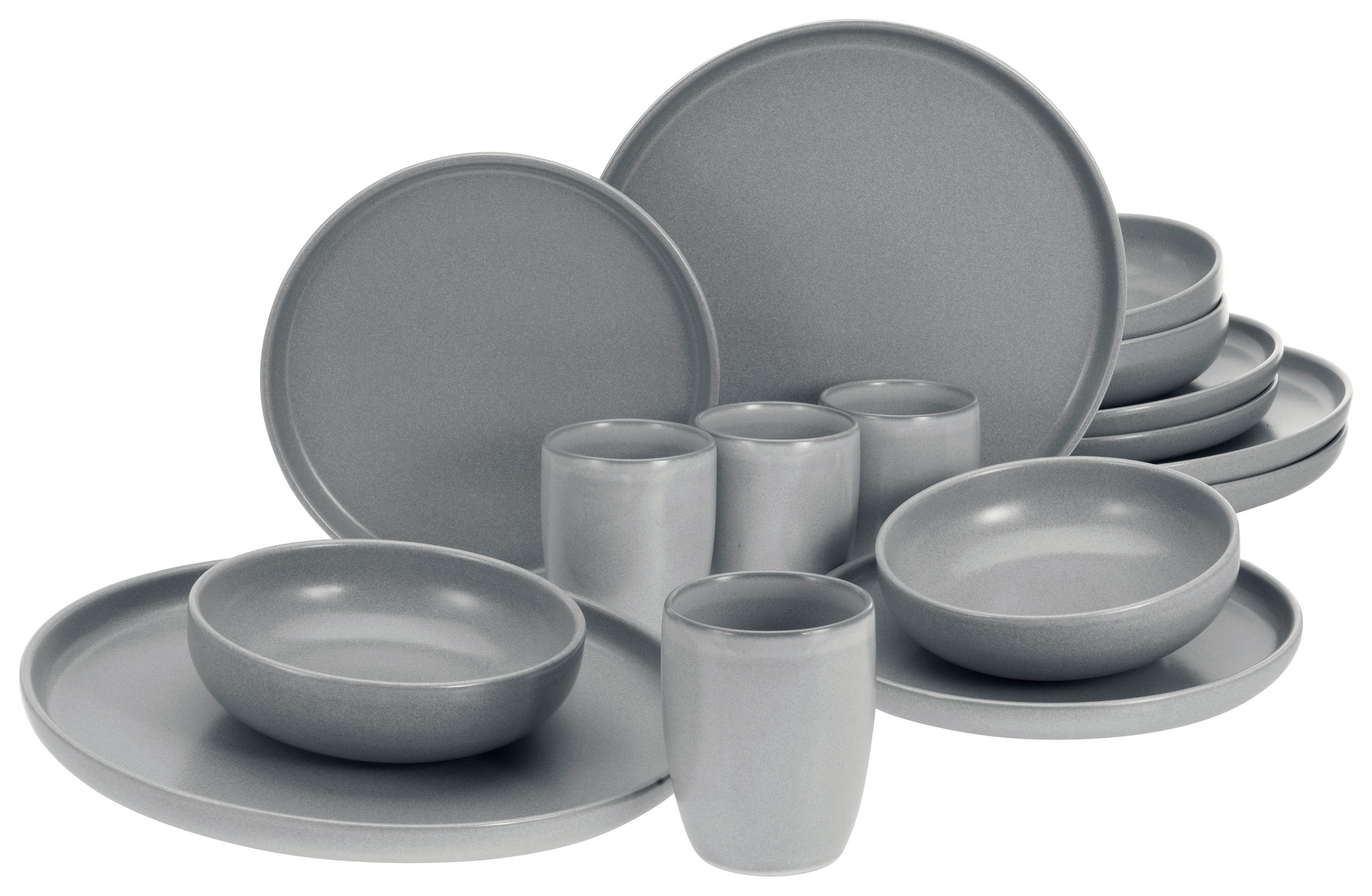 CreaTable Kombiservice Uno grau Steinzeug 16 tlg. Uno - grau - CreaTable