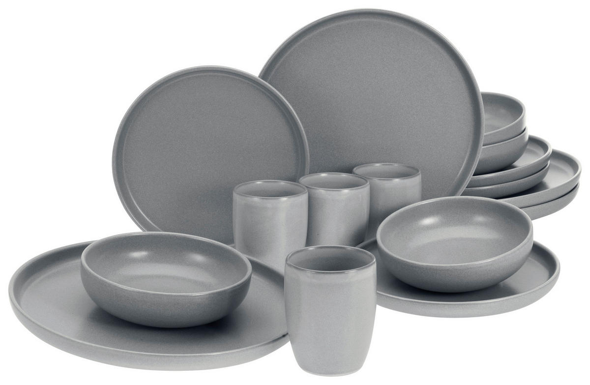 CreaTable Kombiservice Uno grau Steinzeug 16 tlg. Uno - grau - CreaTable
