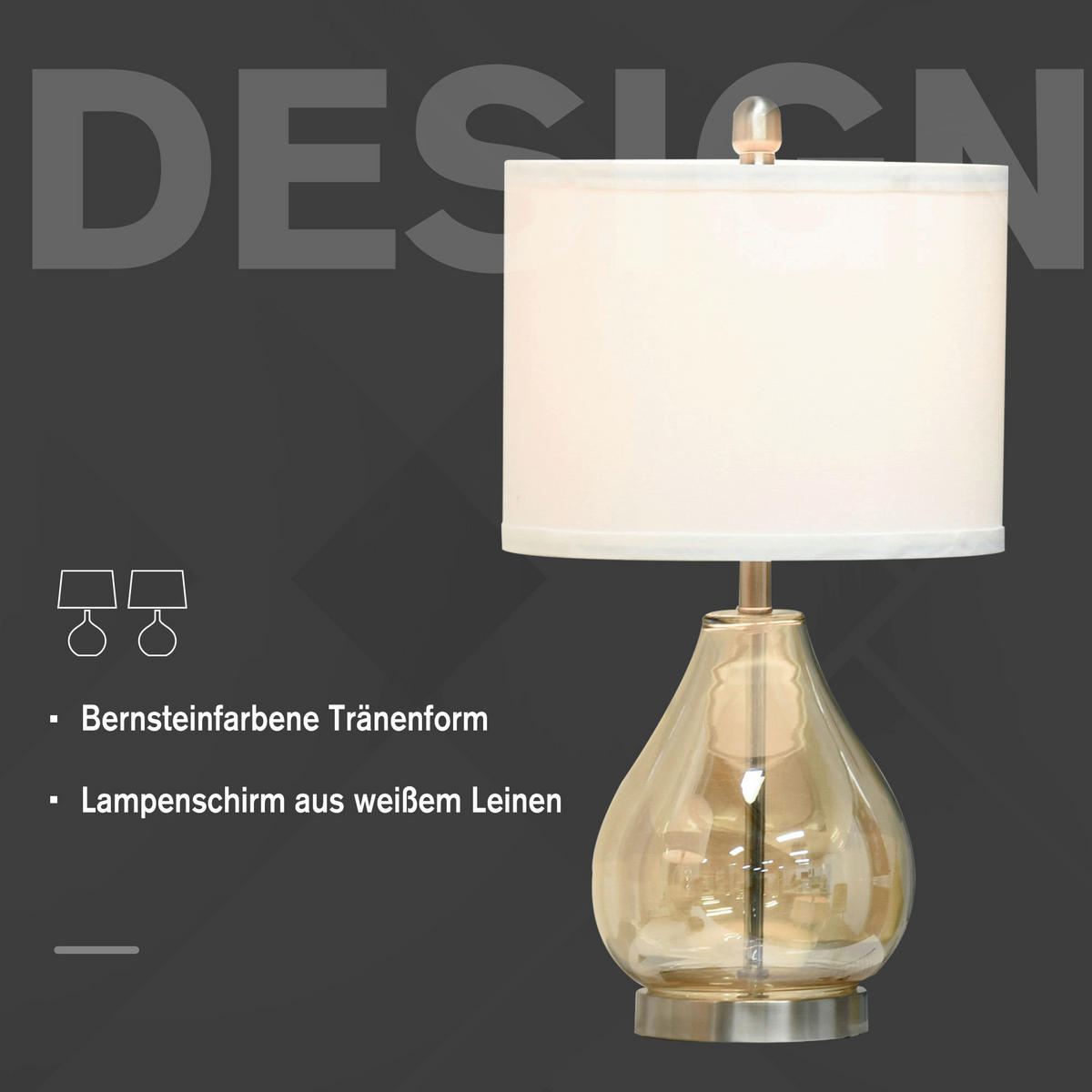 HOMCOM 2er-Tischleuchtenset B31-251 2er-Tischleuchtenset B31-251 - cremeweiß/goldgelb (30,00/56,00/30,00cm) - HOMCOM