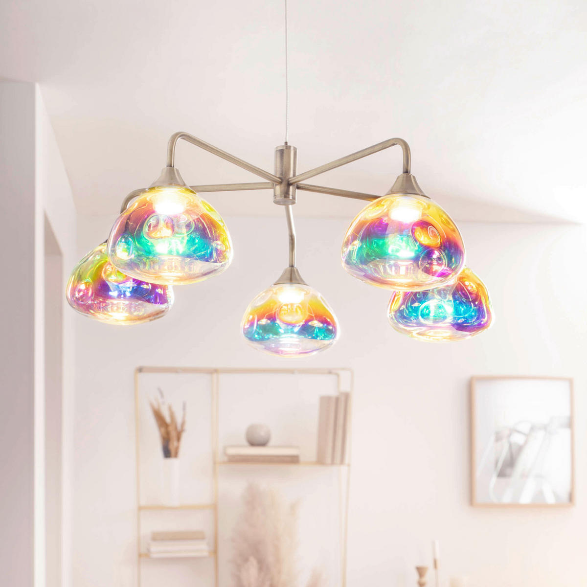 Näve Leuchten LED-Leuchten 7089945 messing Glas Metall B/H/T: ca. 50x120x50 cm null 5 Brennstellen Varna - messing (50,00/120,00/50,00cm) - Näve Leuchten