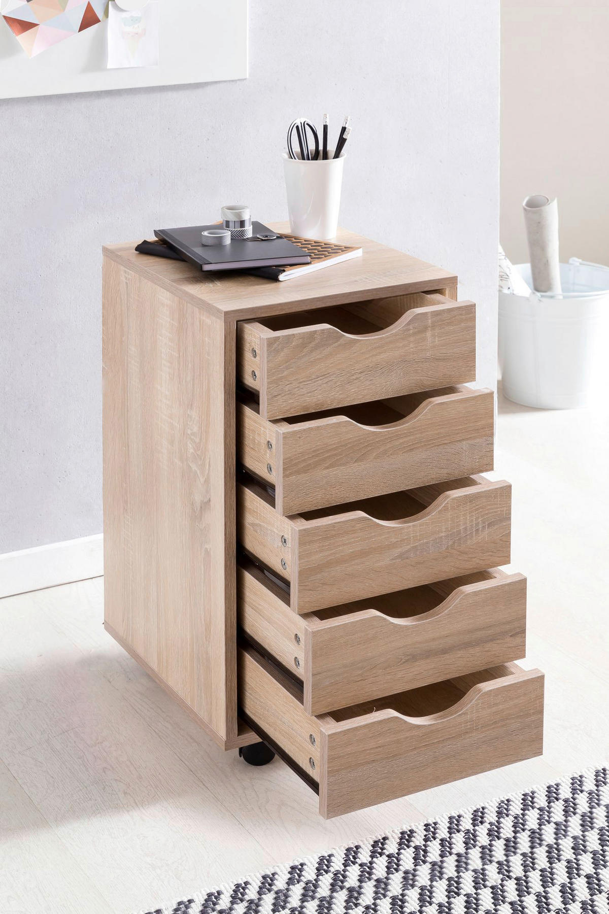 Rollcontainer braun Spanplatte B/H/T: ca. 33x64x38 cm Rollcontainer - braun (33,00/64,00/38,00cm) - Wohnling