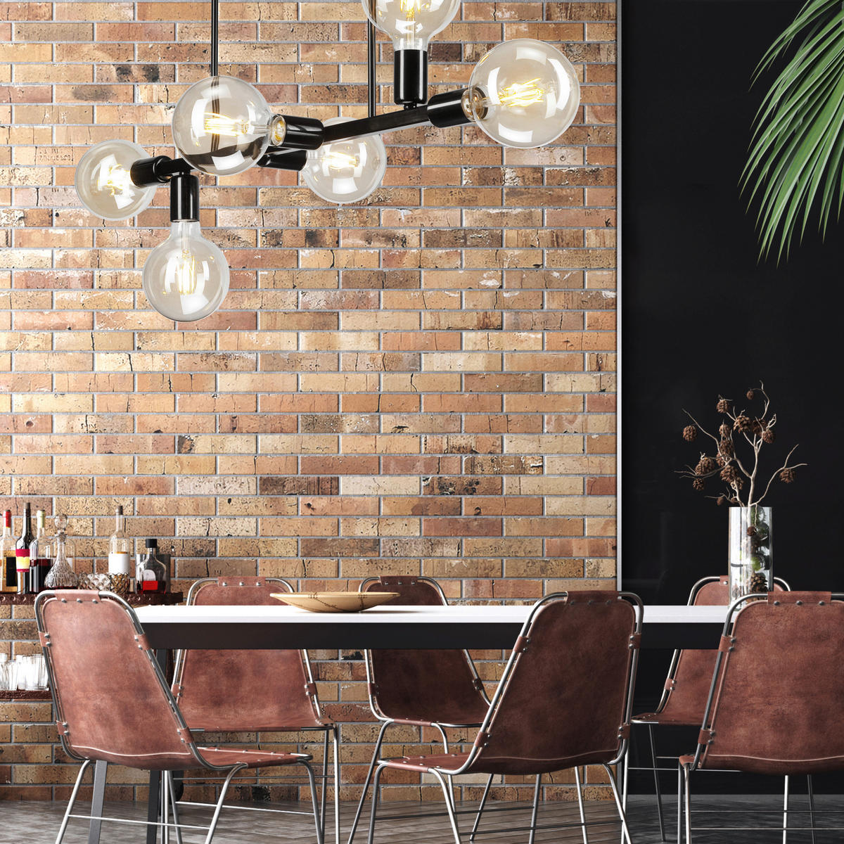 Lamkur Deckenleuchte ASTRID 42862 schwarz Stahl H/L: ca. 39x73 cm E27 6 Brennstellen Astrid - schwarz (73,00cm) - Lamkur