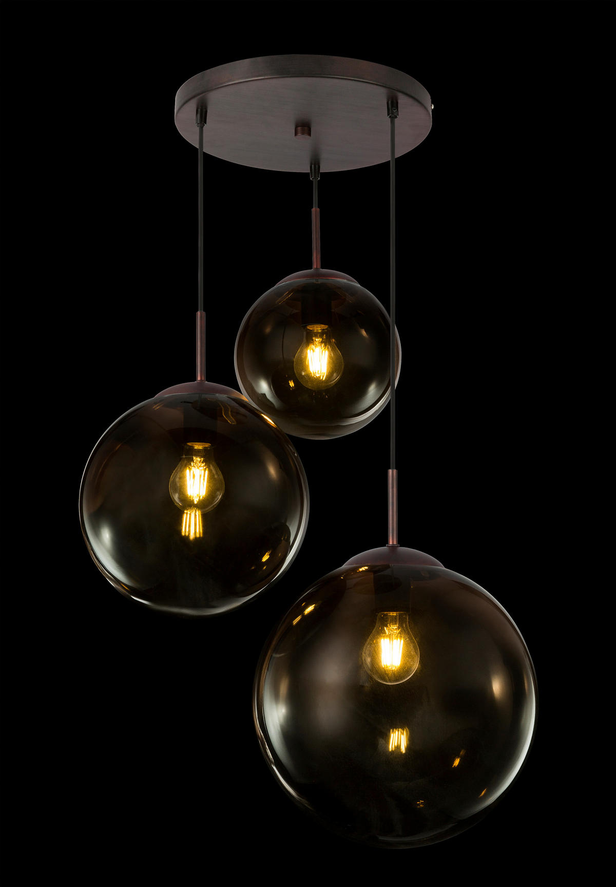 GLOBO Pendelleuchte 15865-3 braun amber Glas Metall H/D: ca. 120x51 cm E27 3 Brennstellen Pendelleuchte_Varus braun/amber - braun/amber (51,00/120,00cm) - GLOBO
