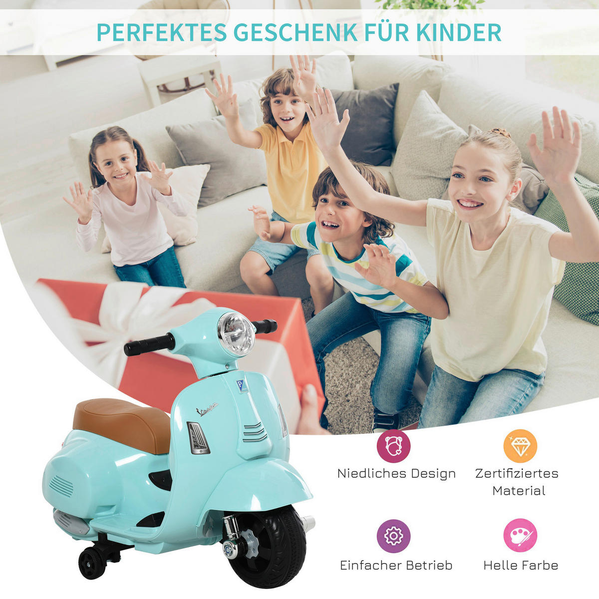 HOMCOM Elektrisches-Kindermofa grün B/H/L: ca. 38x52x66,5 cm Elektrisches-Kindermofa - grün (66,50/38,00/52,00cm) - HOMCOM