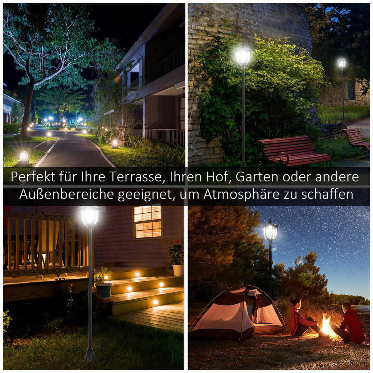 Gartenlaterne mit LED schwarz Kunststoff Edelstahl H/D: ca. 177x27 cm Solar Gartenlaterne B30-006 - schwarz (27,00/177,00cm) - Outsunny