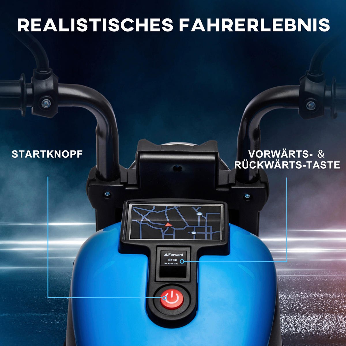 HOMCOM Kinder-Elektromotorrad schwarz B/H/L: ca. 42x57x76 cm Kinder-Elektromotorrad - blau/schwarz (76,00/42,00/57,00cm) - HOMCOM