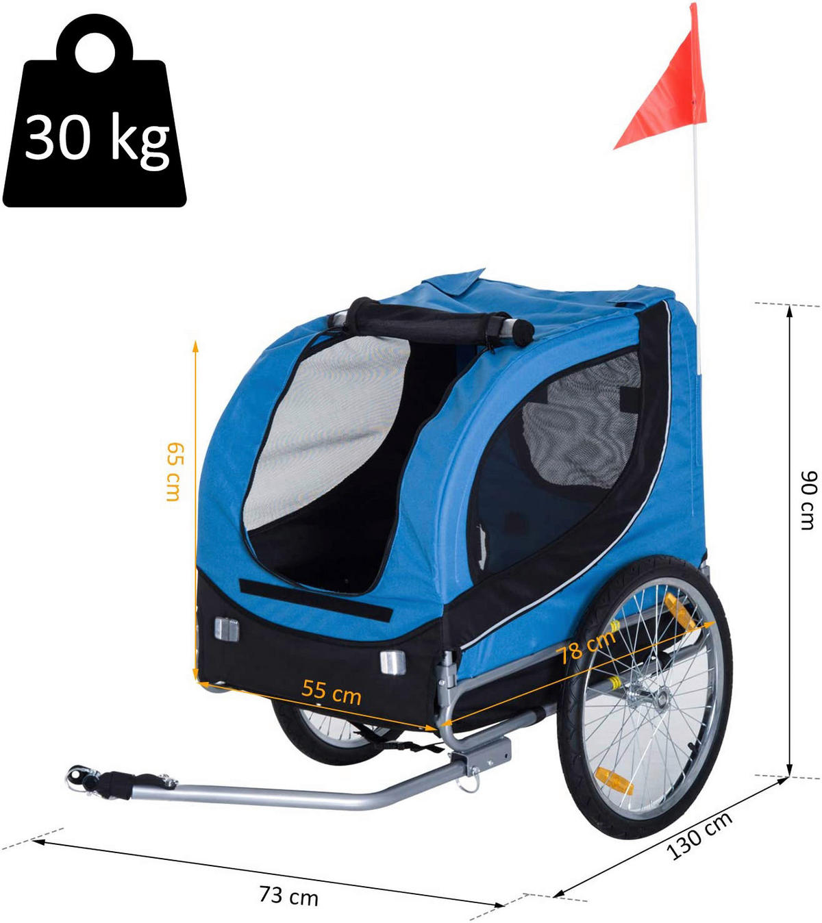 PawHut Fahrradanhänger 20 Zoll schwarz schwarz B/H/L: ca. 90x110x130 cm Radanhänger f. Hunde B4-0008 - blau/schwarz (130,00/90,00/110,00cm) - PawHut