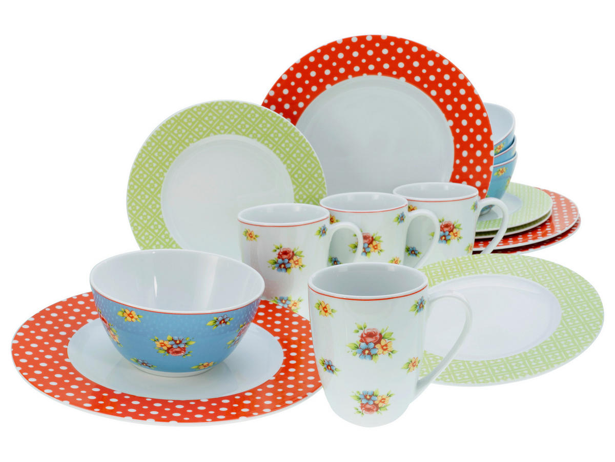 CreaTable Kombiservice EMILY multicolor Porzellan 16 tlg. EMILY - multicolor - CreaTable