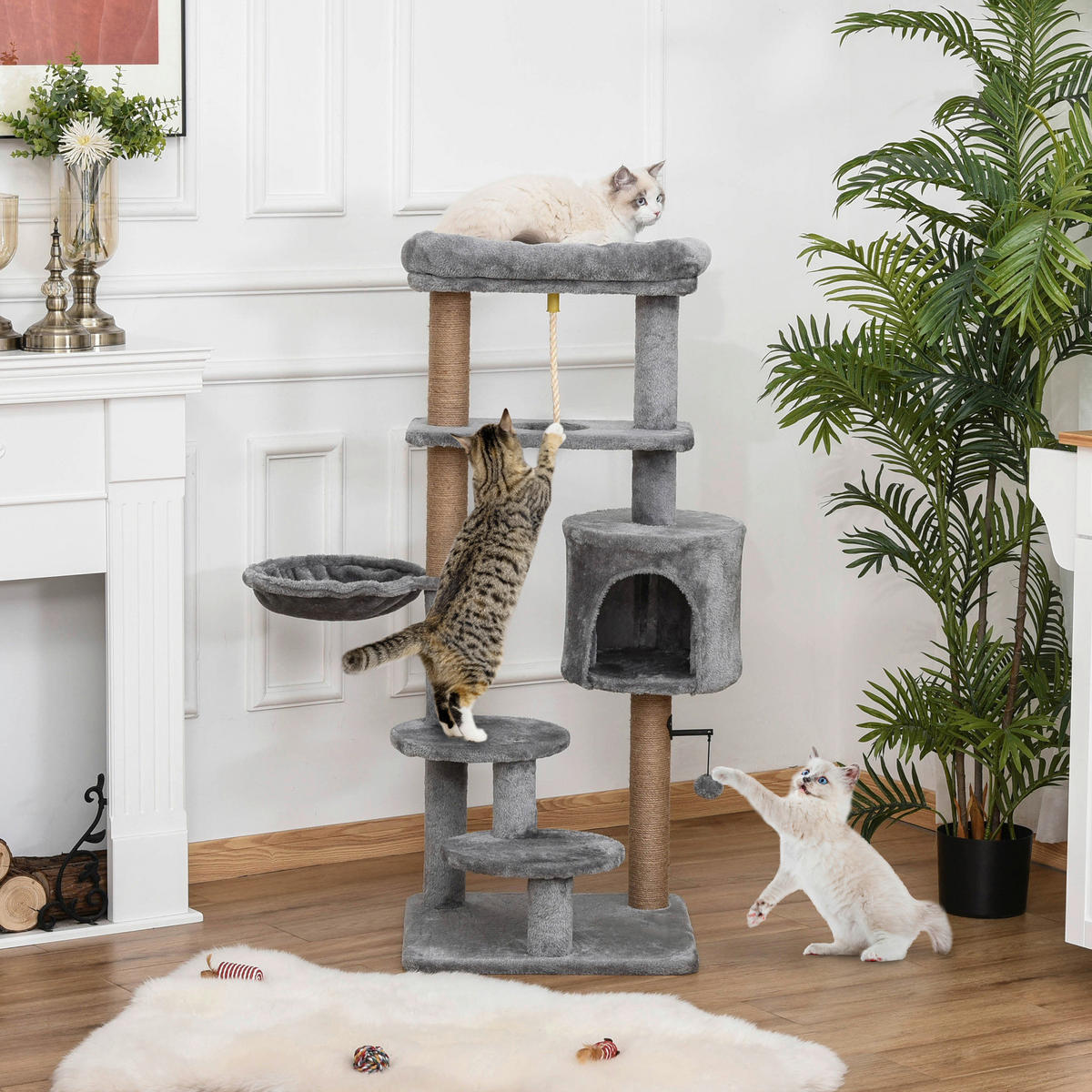 PawHut Kratzbaum hellgrau Spanplatte B/H/L: ca. 48x48x120 cm Kratzbaum - hellgrau (120,00/48,00/48,00cm) - PawHut