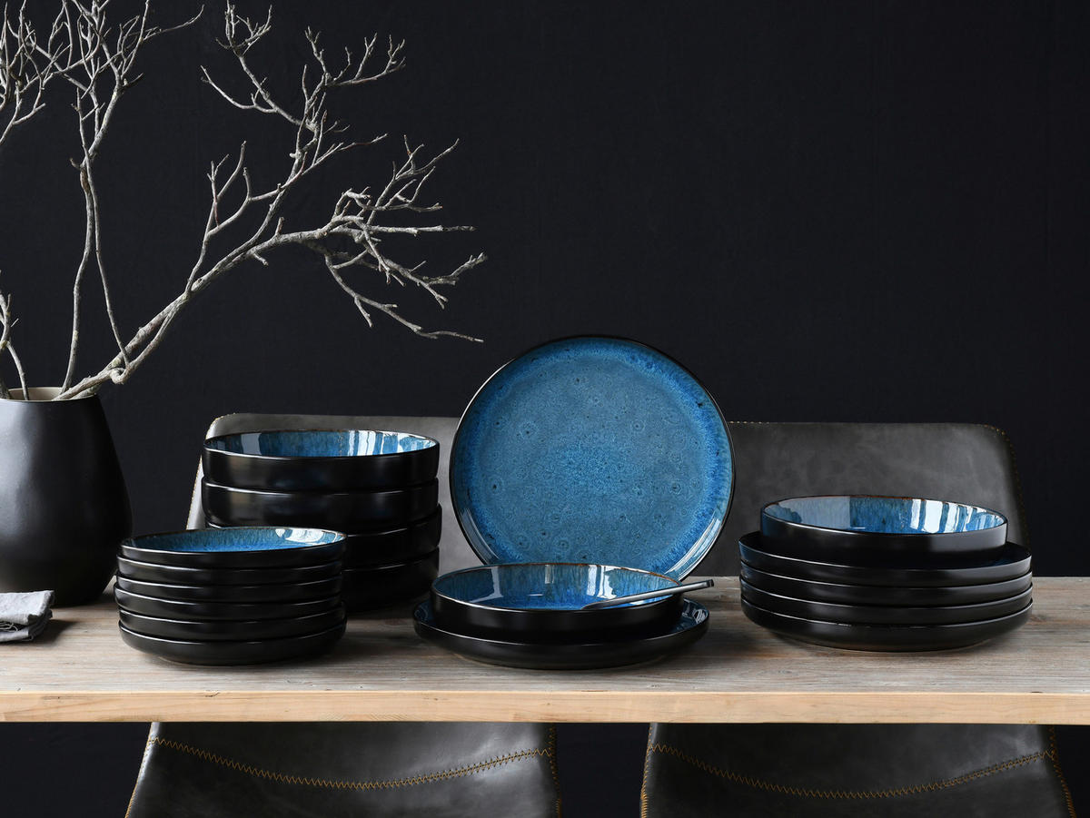 CreaTable Tafelservice Nordic Fjord Blue blau Steinzeug 18 tlg. Nordic Fjord Blue - blau - CreaTable