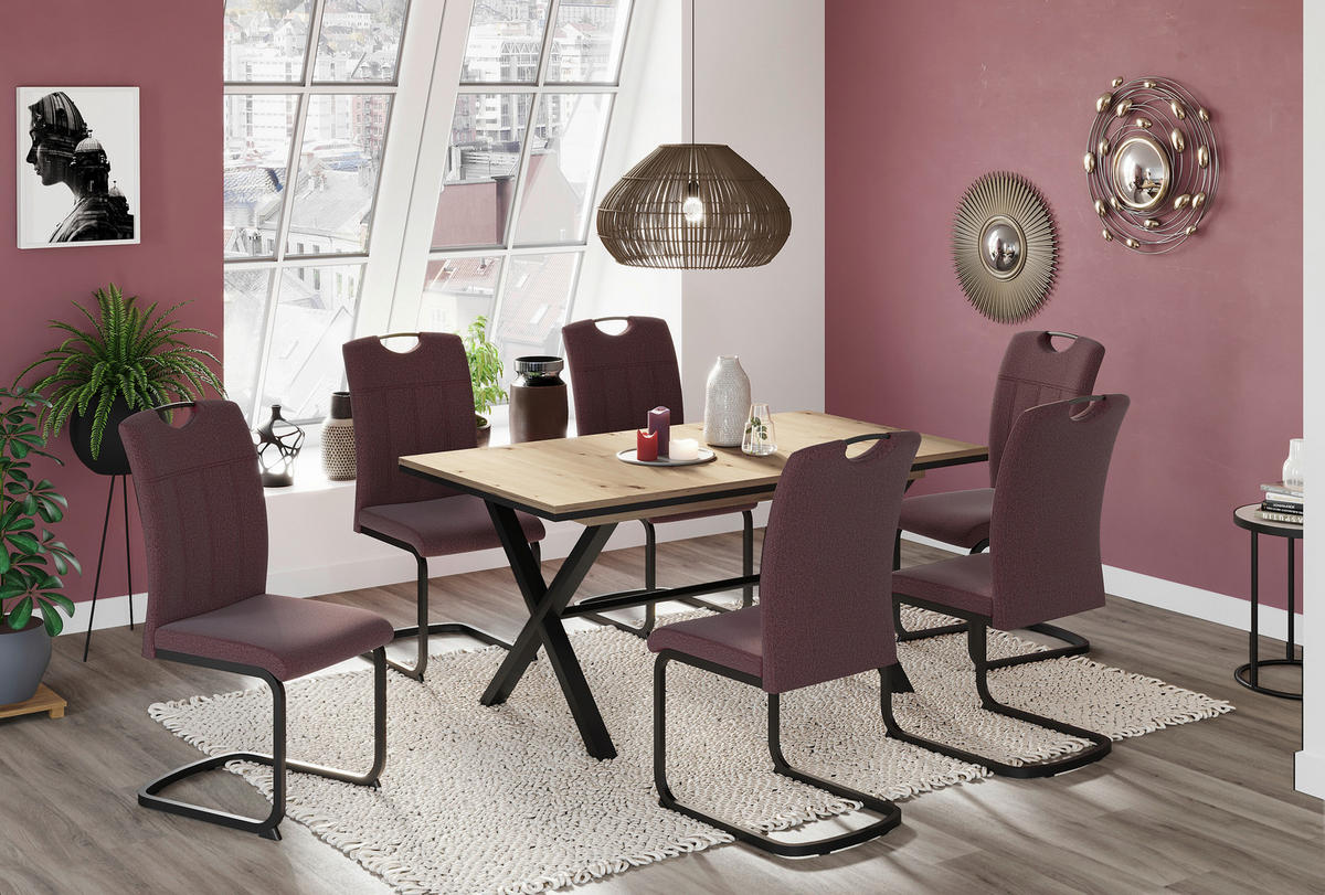 Esstisch KARINA Eiche Artisan Nachbildung schwarz pulverbeschichtet B/H/T: ca. 160x76x90 cm KARINA - Eiche/schwarz (160,00/76,00/90,00cm) - Hela