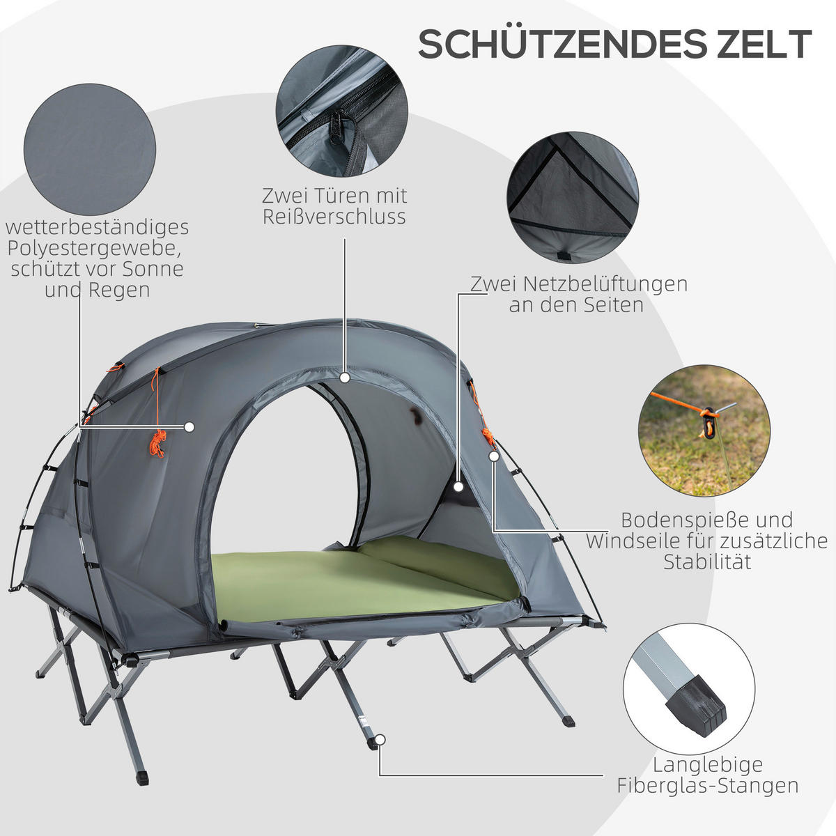 Outsunny Campingartikel B/H/L: ca. 146x200x159 cm Feldbett - grau (159,00/146,00/200,00cm) - Outsunny