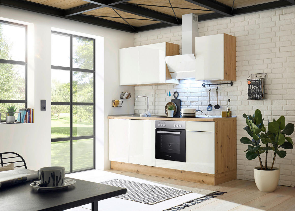 Respekta Küchenblock Marleen weiß Hochglanz B/H/T: ca. 220x211x60 cm Marleen - Eiche/weiß (220,00/211,00/60,00cm) - Respekta