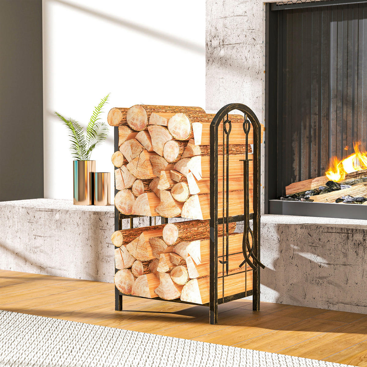 Outsunny Kaminholzregal kaffee B/H/L: ca. 30x74x43 cm Kaminholzregal - kaffee (43,00/30,00/74,00cm) - Outsunny