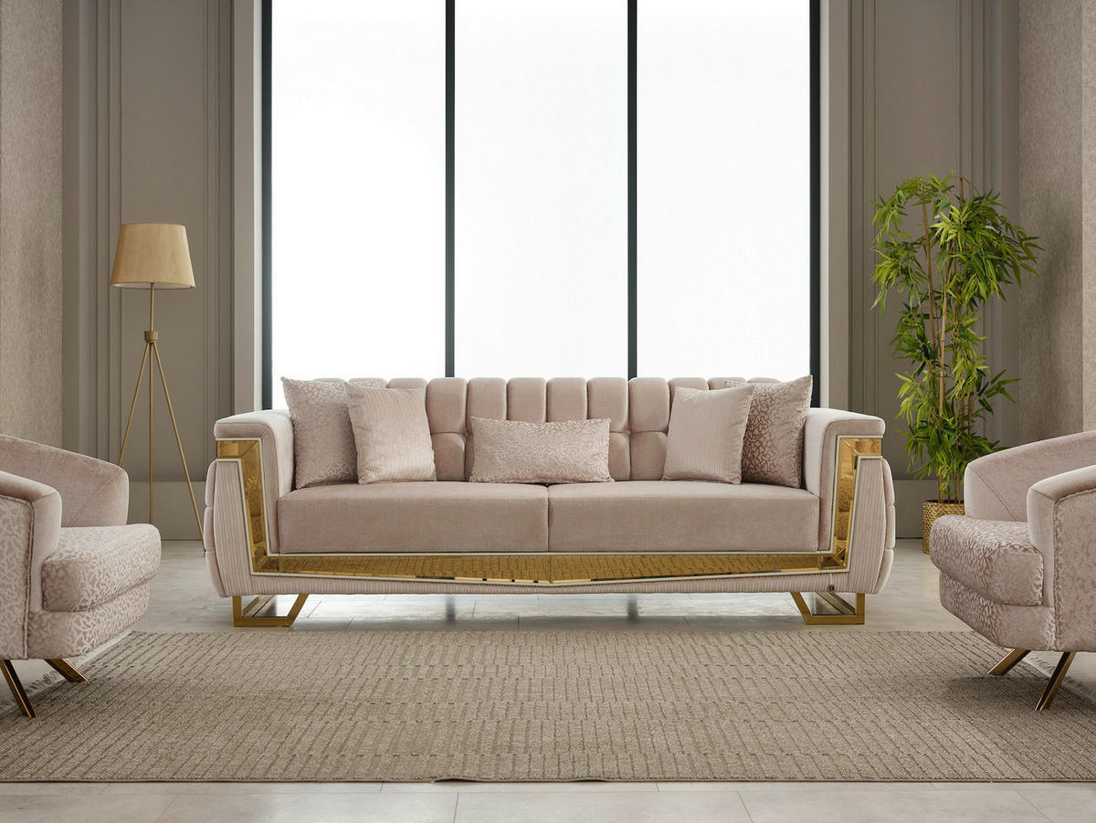 Sofa 3-2-1 Pera beige Webstoff Pera - gold/beige