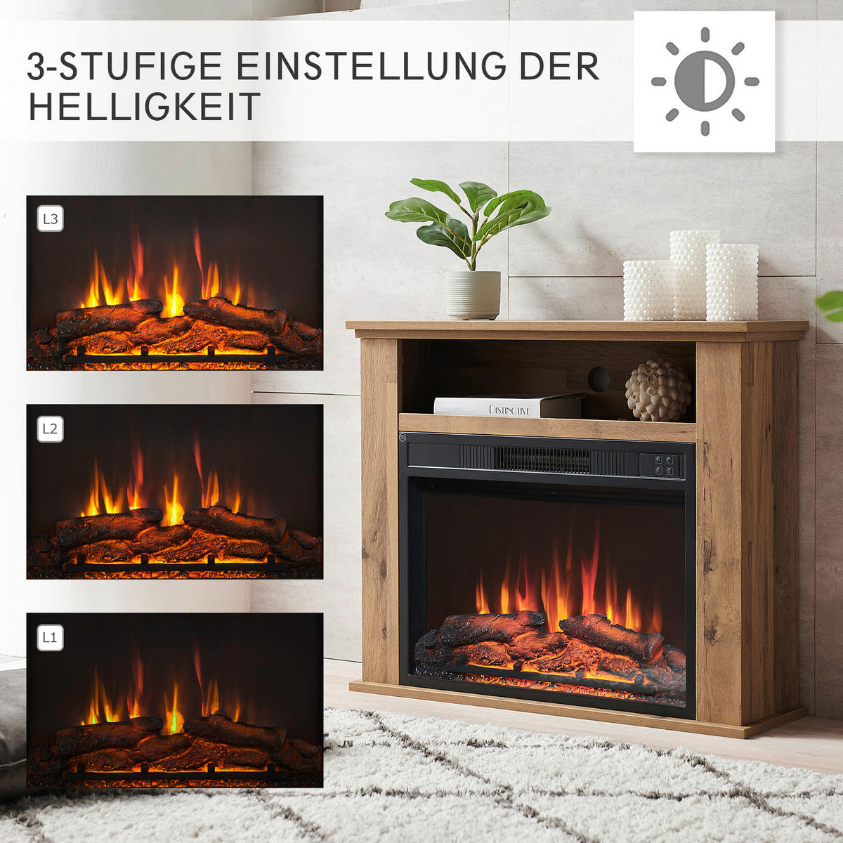 Balderia Elektrischer-Kamin Frida Eiche B/H/T: ca. 78,3x64,7x23 cm Frida Elektrischer Kamin - Eiche (78,30/64,70/23,00cm) - Balderia