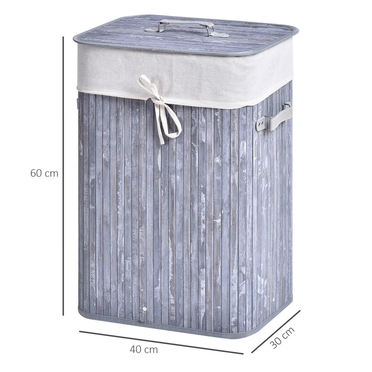 Wäschekorb mit 2 Tragegriffen grau Bambus Stoff Kunststoff B/H/L: ca. 30x60x40 cm Wäschekorb 850-017GY - grau (40,00/30,00/60,00cm) - HOMCOM