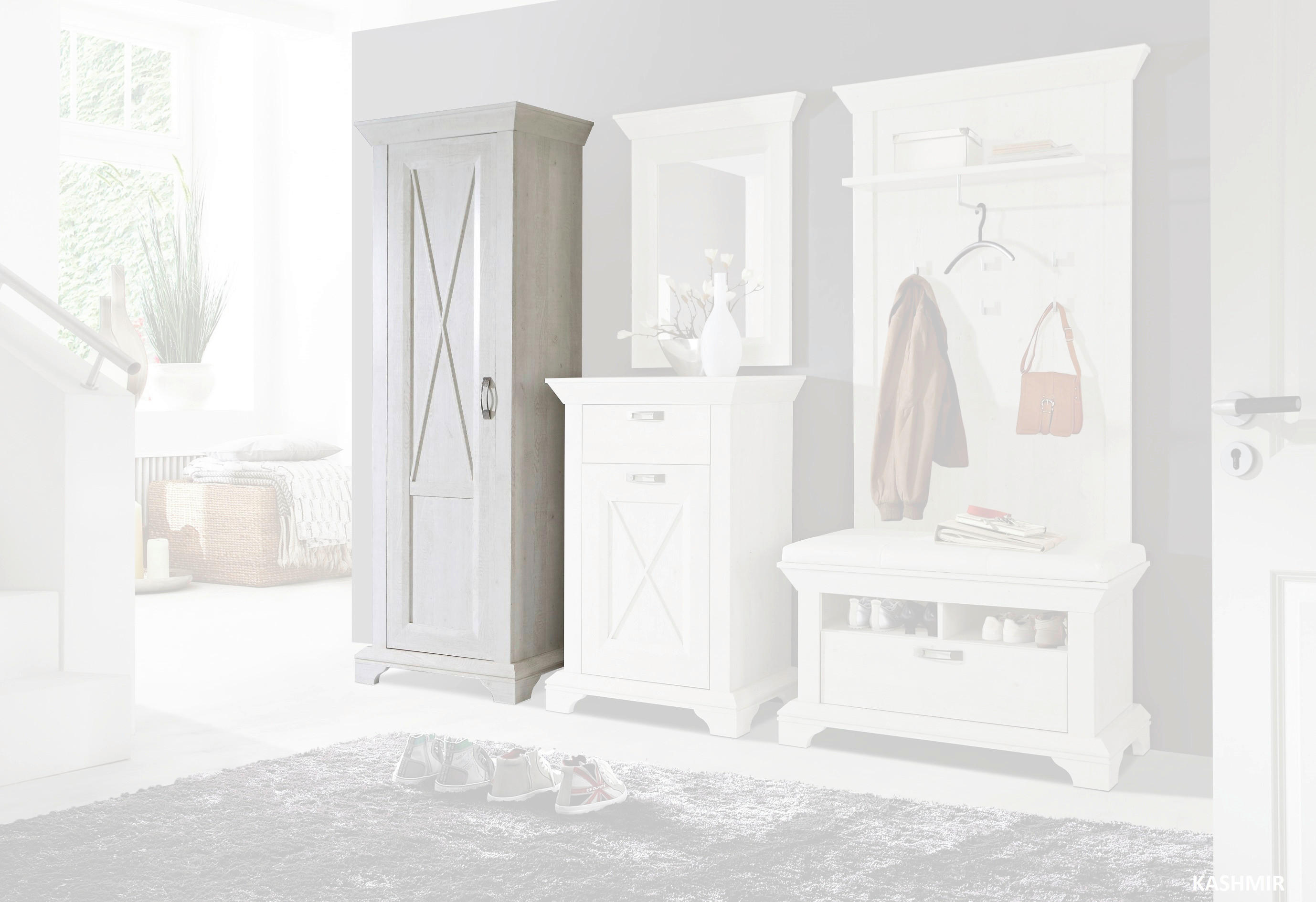 Garderobenschrank  weiß Pinie Nachbildung B/H/T: ca. 73,3x210,6x46,2 cm Kashmir_Garderobenschrank - weiß (73,30/210,60/46,20cm)