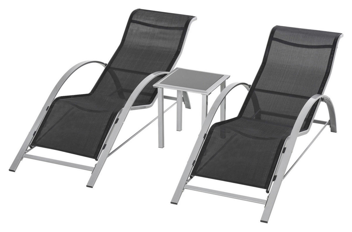 Outsunny Gartenliege-Set mit Tisch schwarz Metall B/H/T: ca. 59x66x169 cm Gartenliege-Set mit Tisch - schwarz (59,00/66,00/169,00cm) - Outsunny