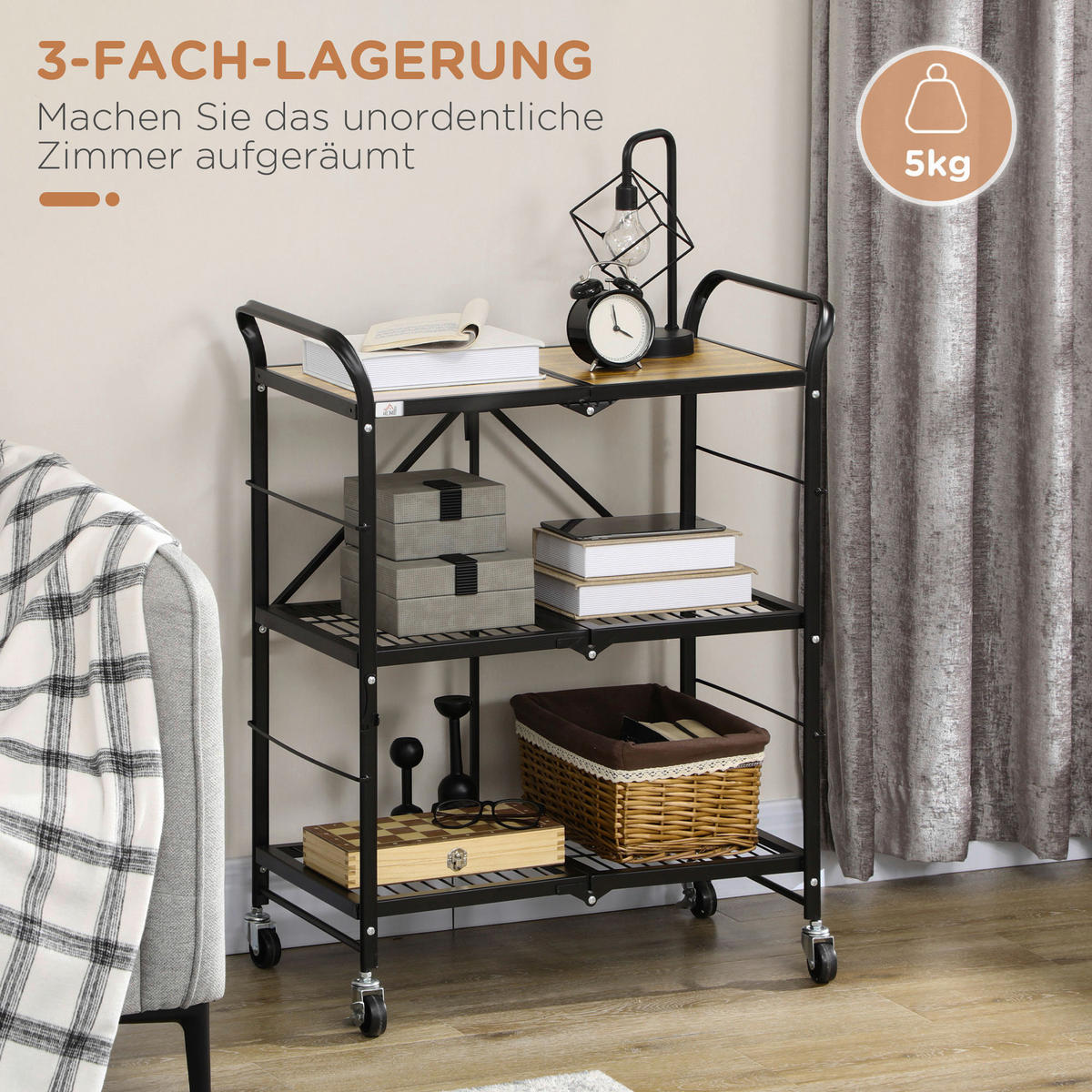 HOMCOM Rollwagen braun MDF B/H/L: ca. 35x68x85 cm Rollwagen - braun/schwarz (85,00/35,00/68,00cm) - HOMCOM