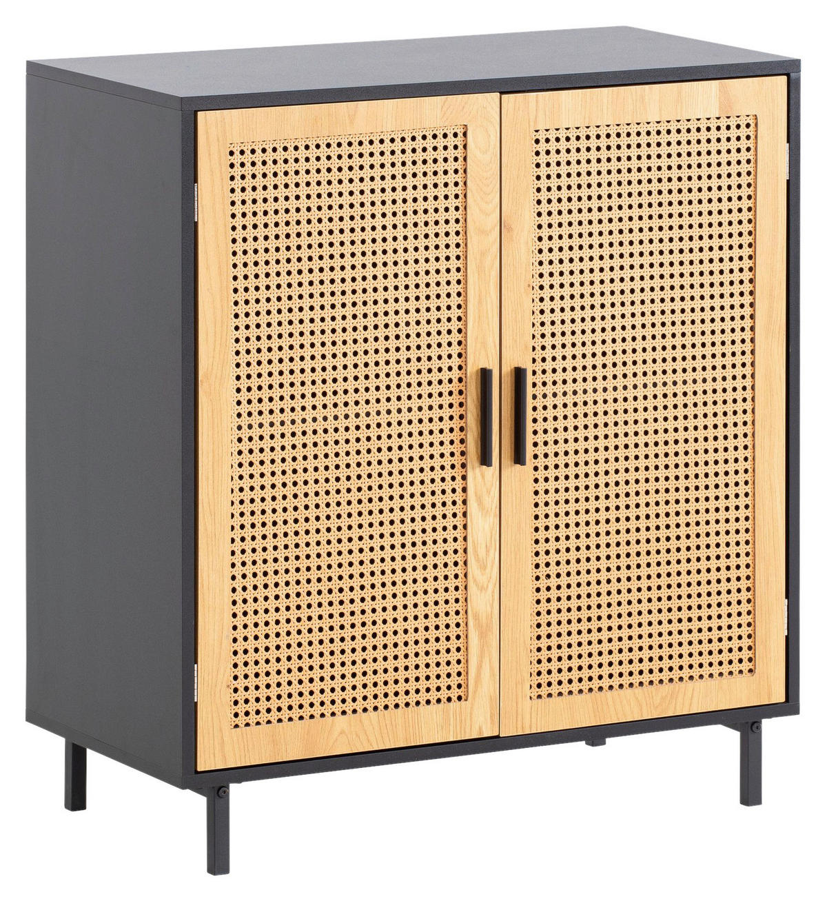 Sideboard schwarz Eiche Optik B/H/T: ca. 80x86,5x40 cm Sideboard - schwarz (80,00/86,50/40,00cm) - Wohnling