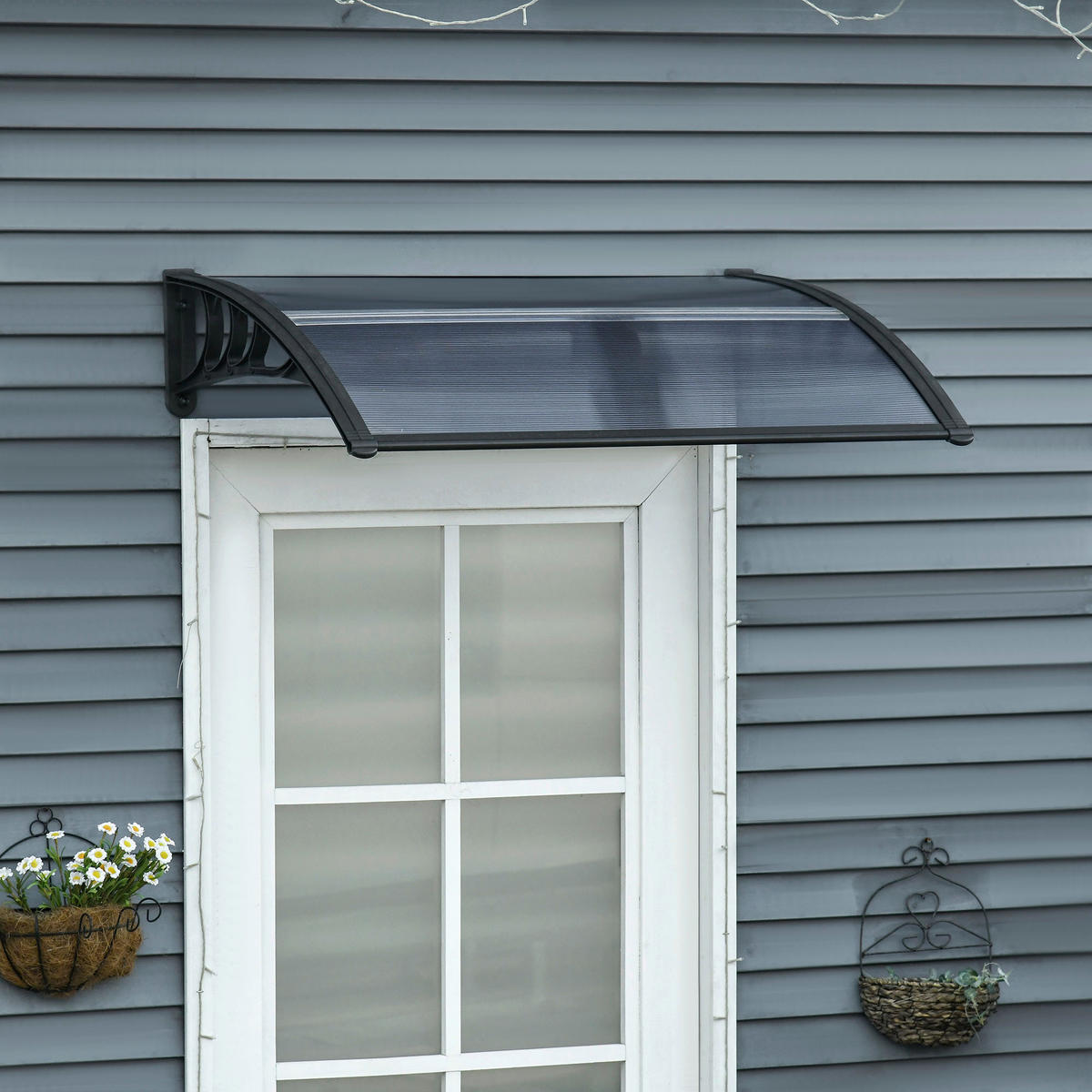 Outsunny Vordach für Haustür schwarz B/H/L: ca. 75x23x100 cm Vordach für Haustür - schwarz (100,00/75,00/23,00cm) - Outsunny