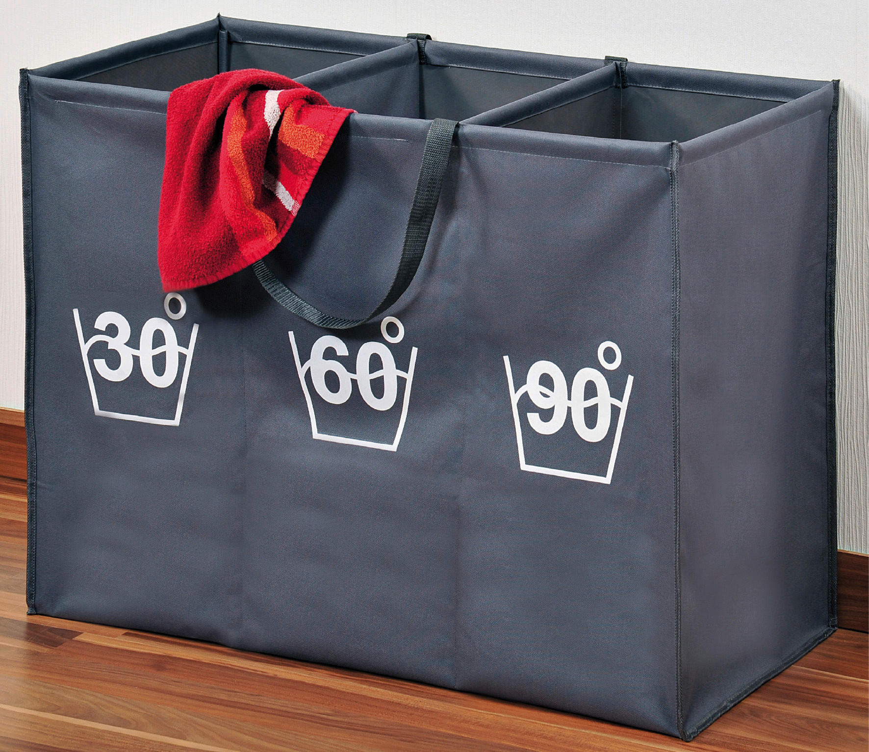 Kesper Wäschesammler grau Polyester B/H/L: ca. 36x60x74 cm Wäschesammler_3er-Einteilung - grau (74,00/36,00/60,00cm) - Kesper