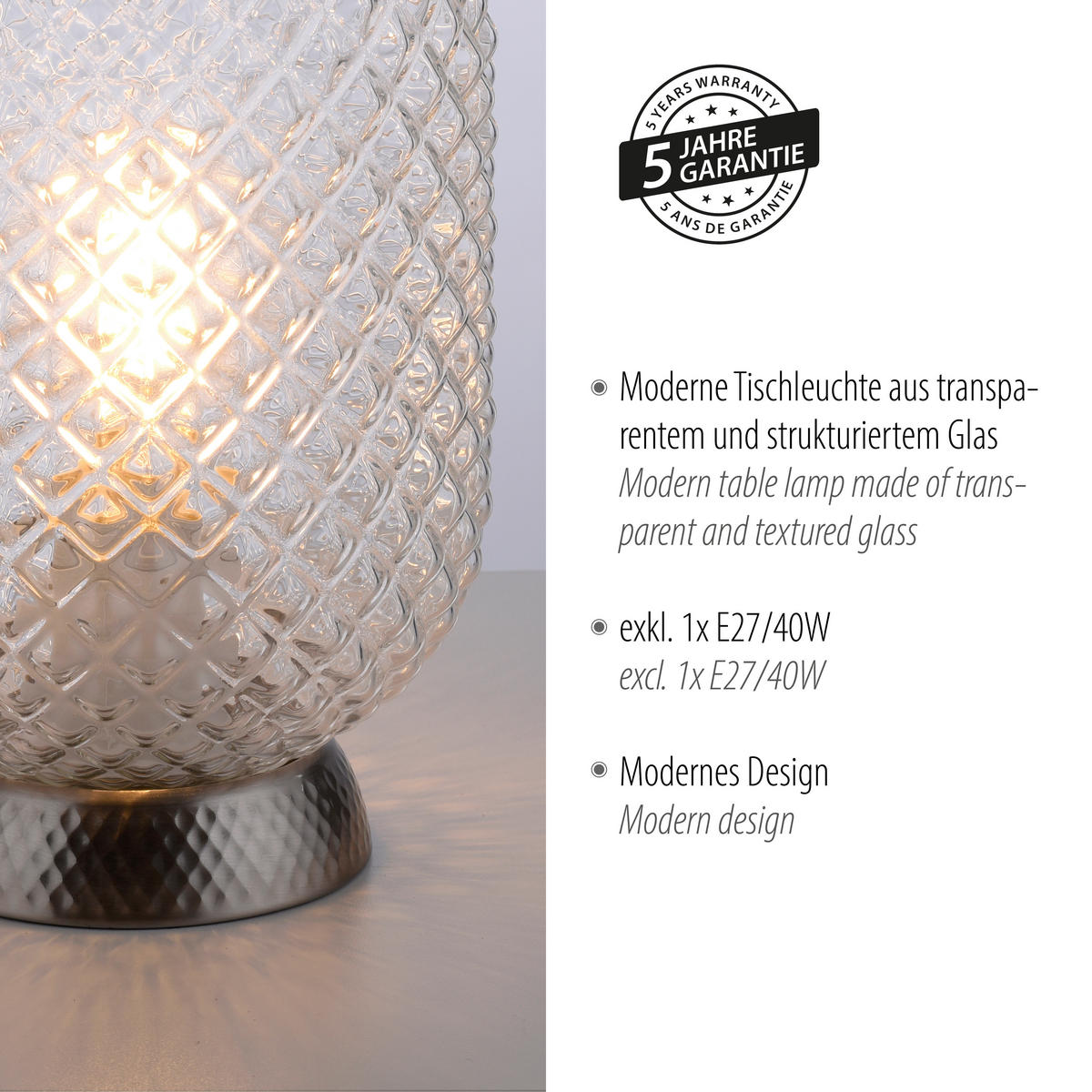 Just Light Tischleuchte 14906-55 Stahl Rauchglas H/D: ca. 23x15 cm E27 1 Brennstellen REISHI - Stahl (15,00/23,00cm) - Just Light