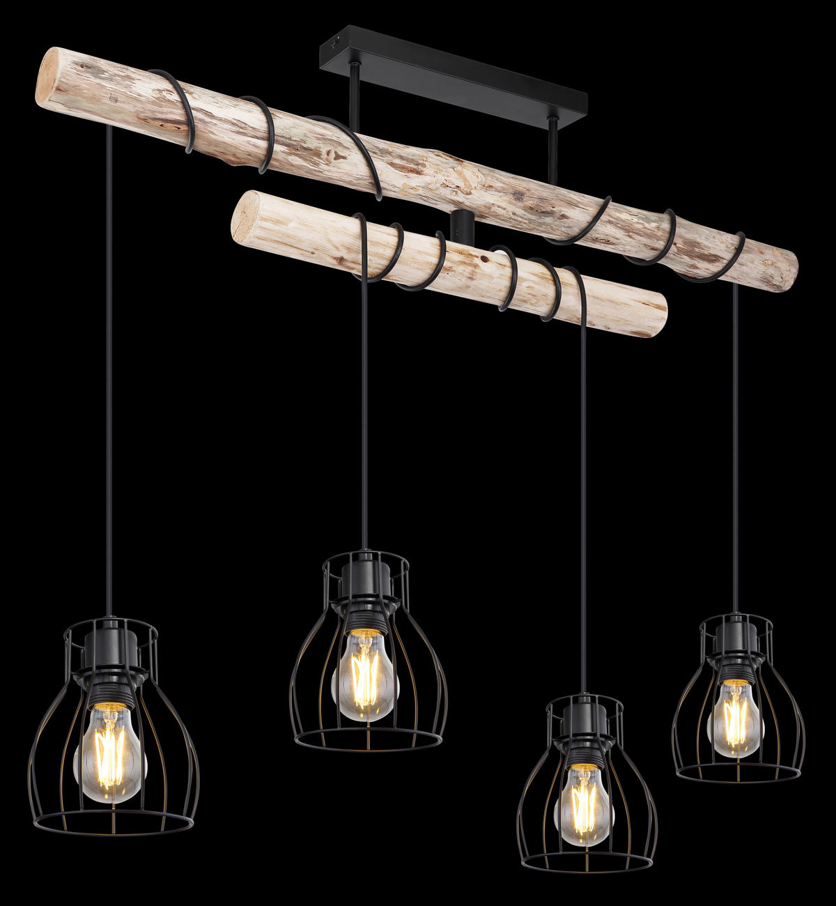 GLOBO Deckenleuchte 15326-4D Mina schwarz natur Metall Holz B/H/T: ca. 90x100x14 cm E27 4 Brennstellen Mina - natur/schwarz (90,00/100,00/14,00cm) - GLOBO