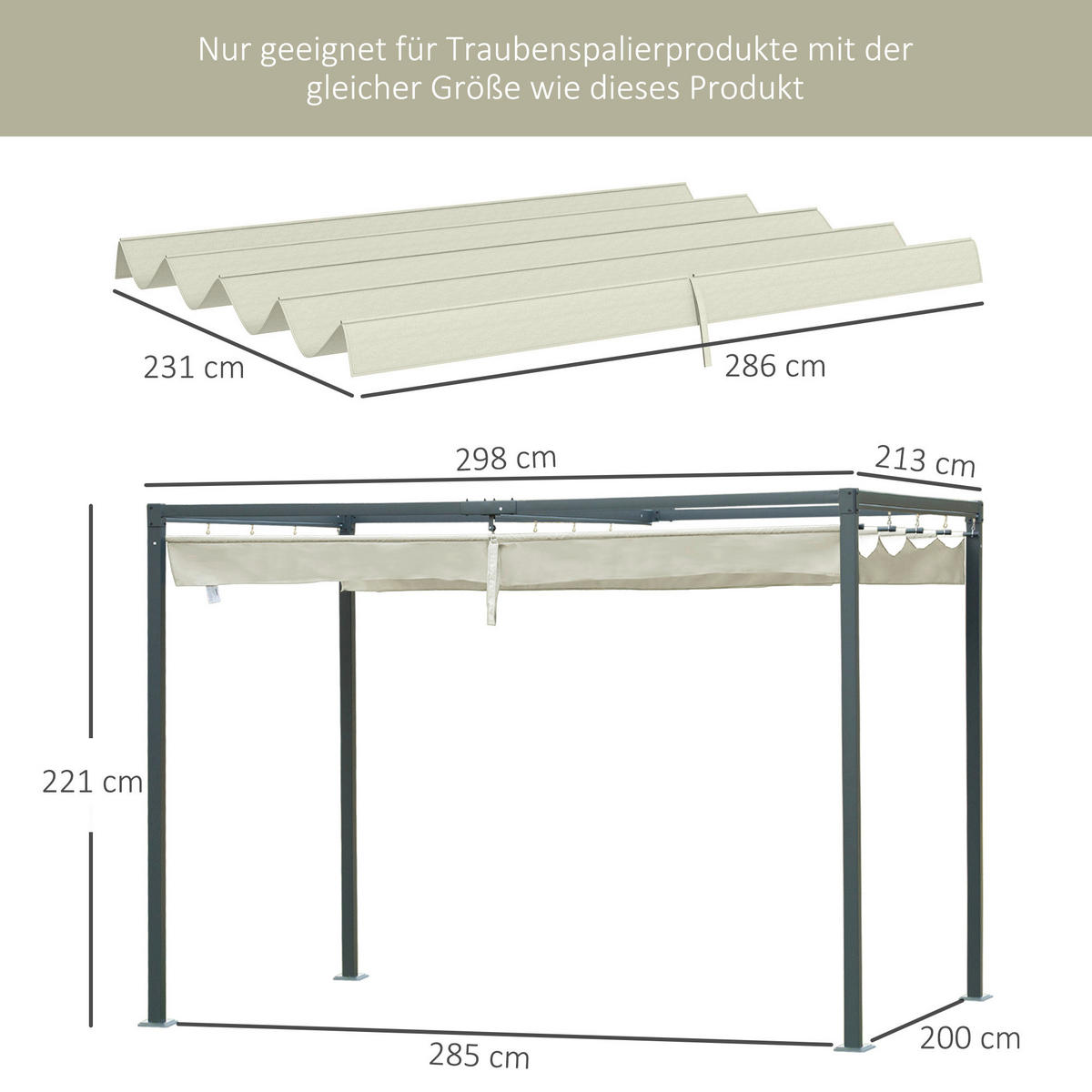 Outsunny Ersatzdach cremeweiß Polyester B/H/L: ca. 245x23x286 cm Ersatzdach - cremeweiß (286,00/245,00/23,00cm) - Outsunny
