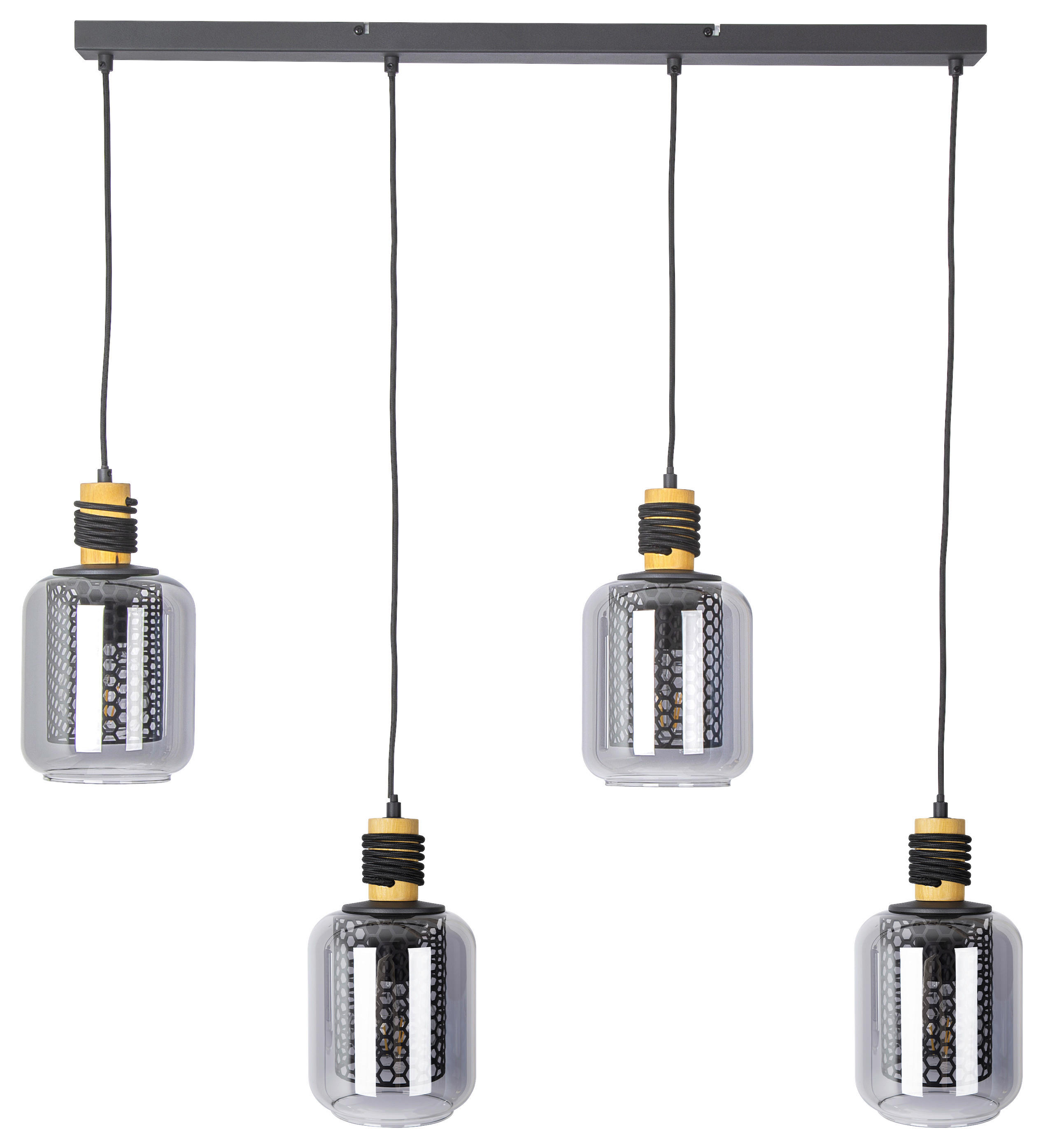 Nowa Pendelleuchte 30990408 schwarz Metall B/H/T: ca. 88,5x150x18 cm E27 4 Brennstellen ANDO - schwarz (88,50/150,00/18,00cm) - Nowa
