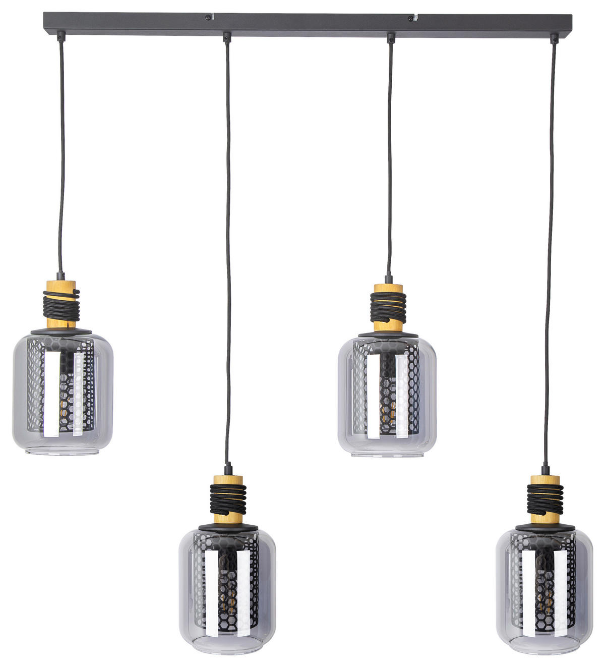 Nowa Pendelleuchte 30990408 schwarz Metall B/H/T: ca. 88,5x150x18 cm E27 4 Brennstellen ANDO - schwarz (88,50/150,00/18,00cm) - Nowa