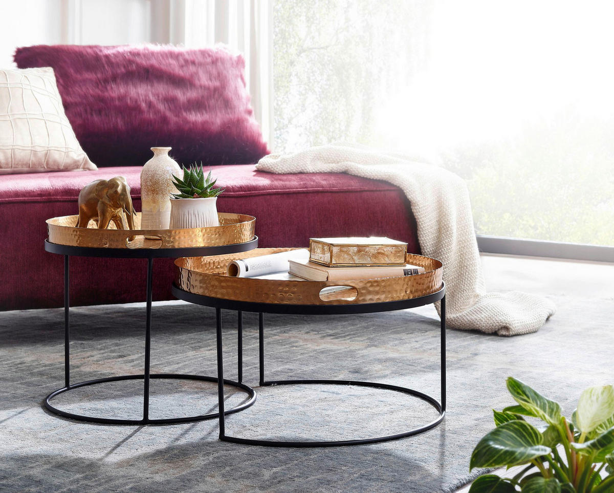 Couchtisch 2er-Set. schwarz gold B/H/T: ca. 56x33x56 cm 2er-Set. - gold/schwarz (56,00/33,00/56,00cm) - Wohnling