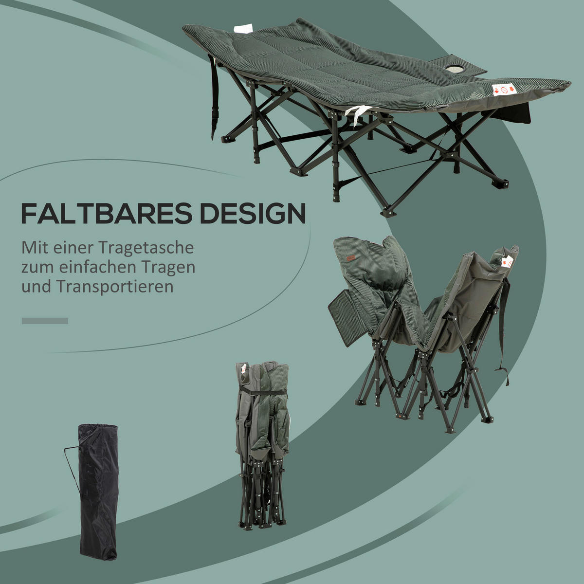 Outsunny Campingartikel B/H/L: ca. 186x68x48 cm Feldbett - grau (48,00/186,00/68,00cm) - Outsunny
