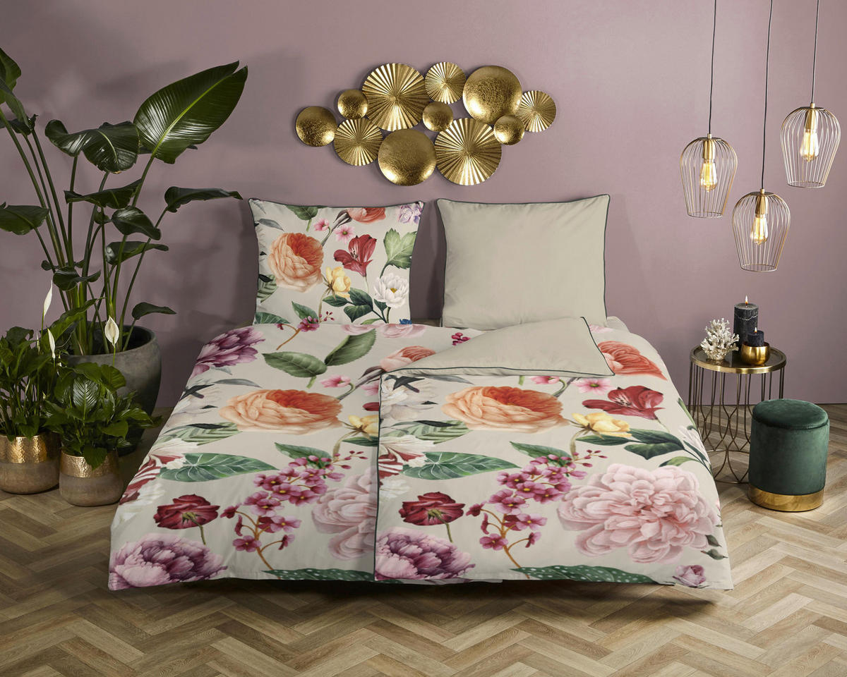 Baumwoll Bettwäsche Fiori Satin Fiori - sand (155,00/220,00cm) - Descanso