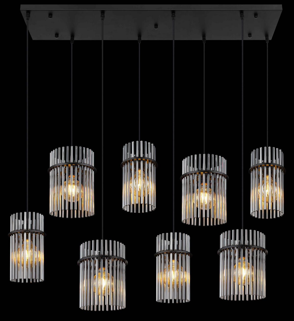 GLOBO Pendelleuchte mattschwarz schwarz Rauch Metall Glas B/H: ca. 110x125 cm E27 8 Brennstellen Gorley - schwarz/mattschwarz (110,00/125,00cm) - GLOBO